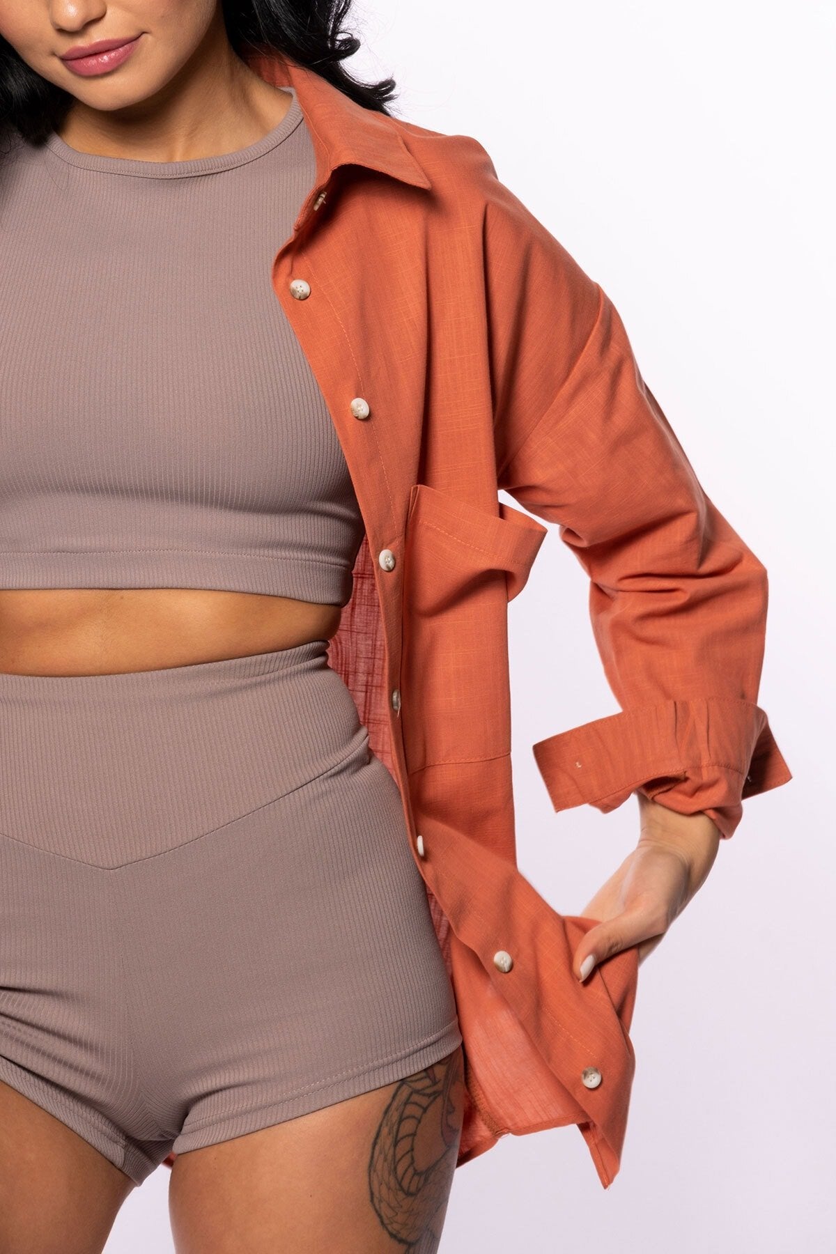 Pembe Keten Oversize Gömlek