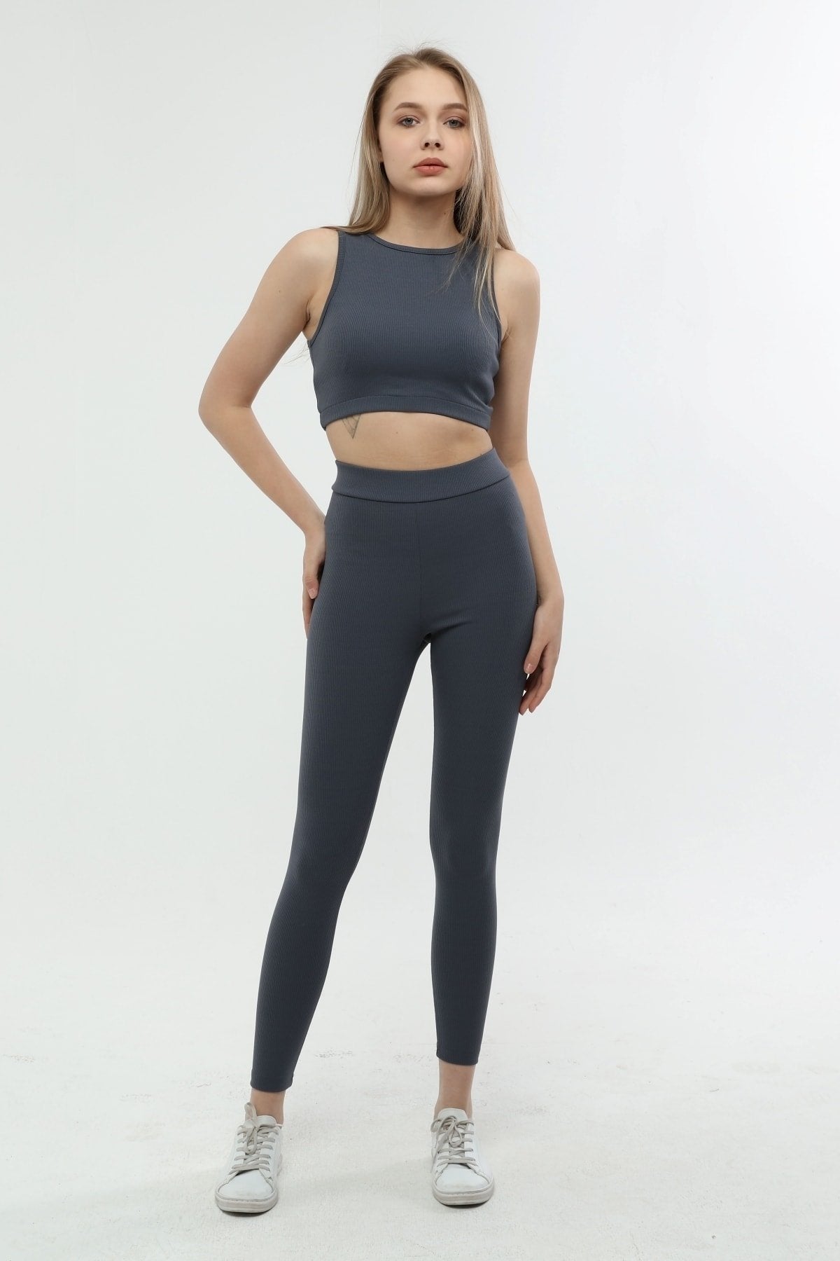 Turuncu Fitilli Yüksek Bel Toparlayıcı Örme Tayt