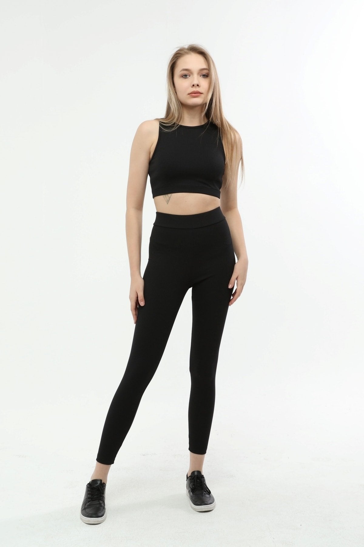 Turuncu Fitilli Yüksek Bel Toparlayıcı Örme Tayt