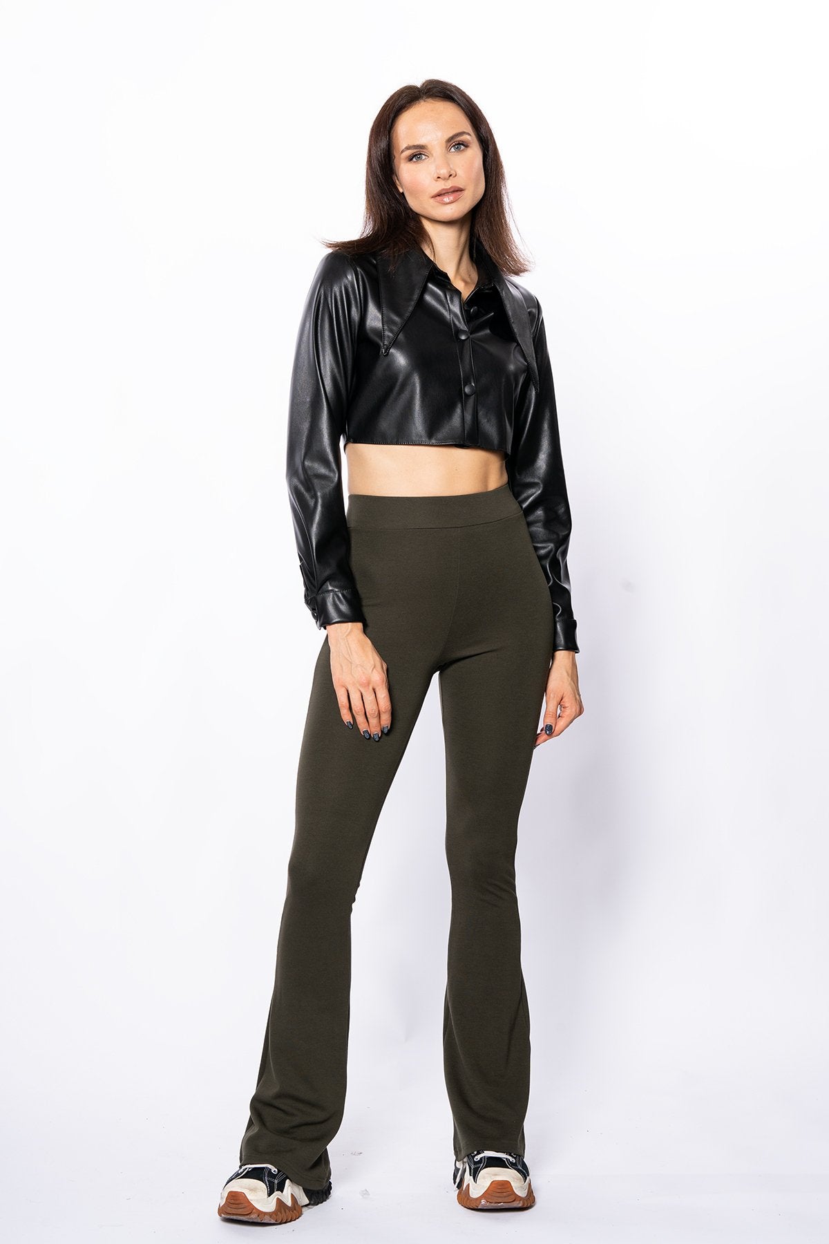 Taba Çelikli Örme Ispanyol Paça Yüksek Bel Toparlayıcı Tayt