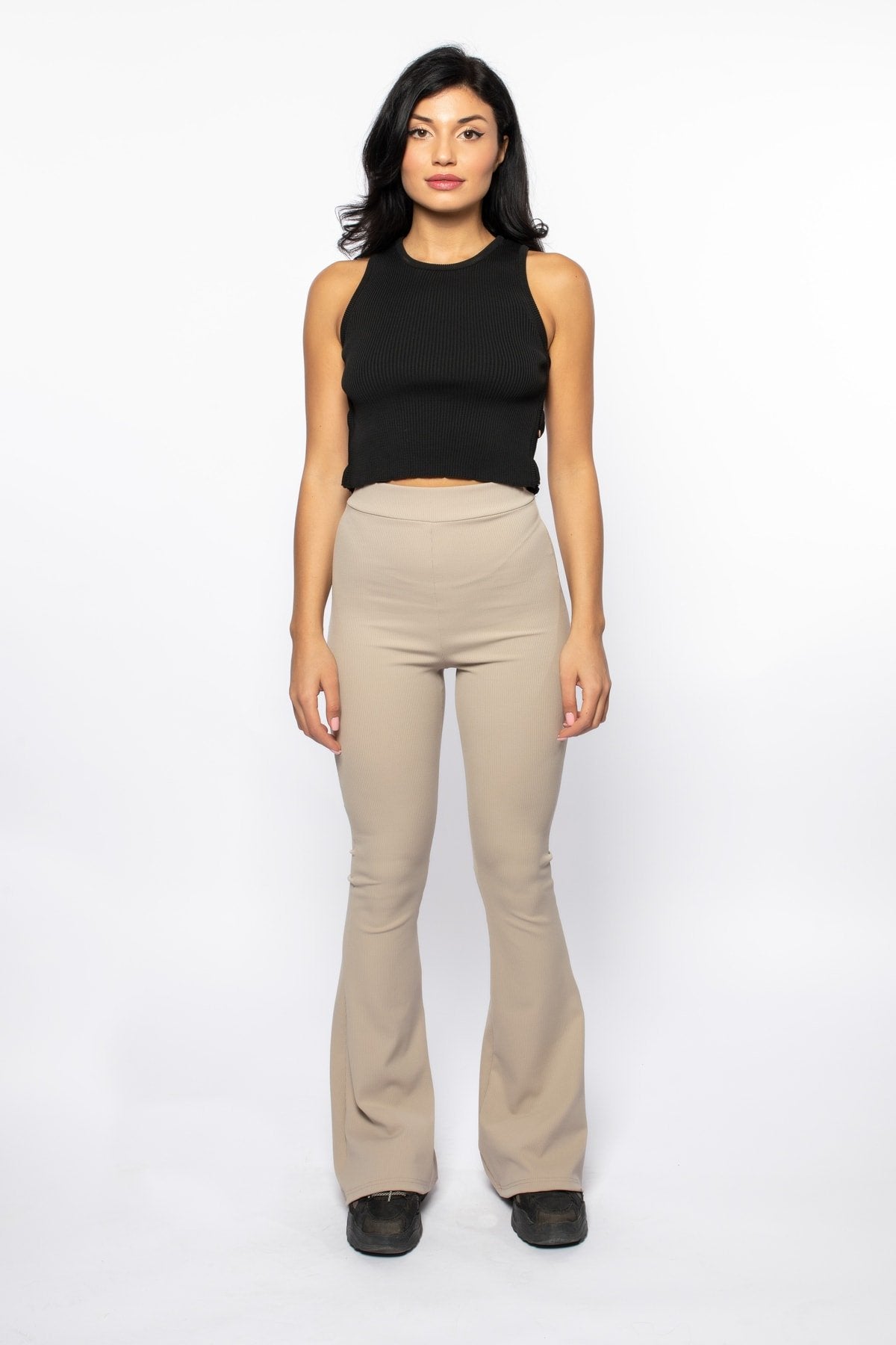 Haki Fitilli Ispanyol Paça Yüksek Bel Toparlayıcı Örme Tayt