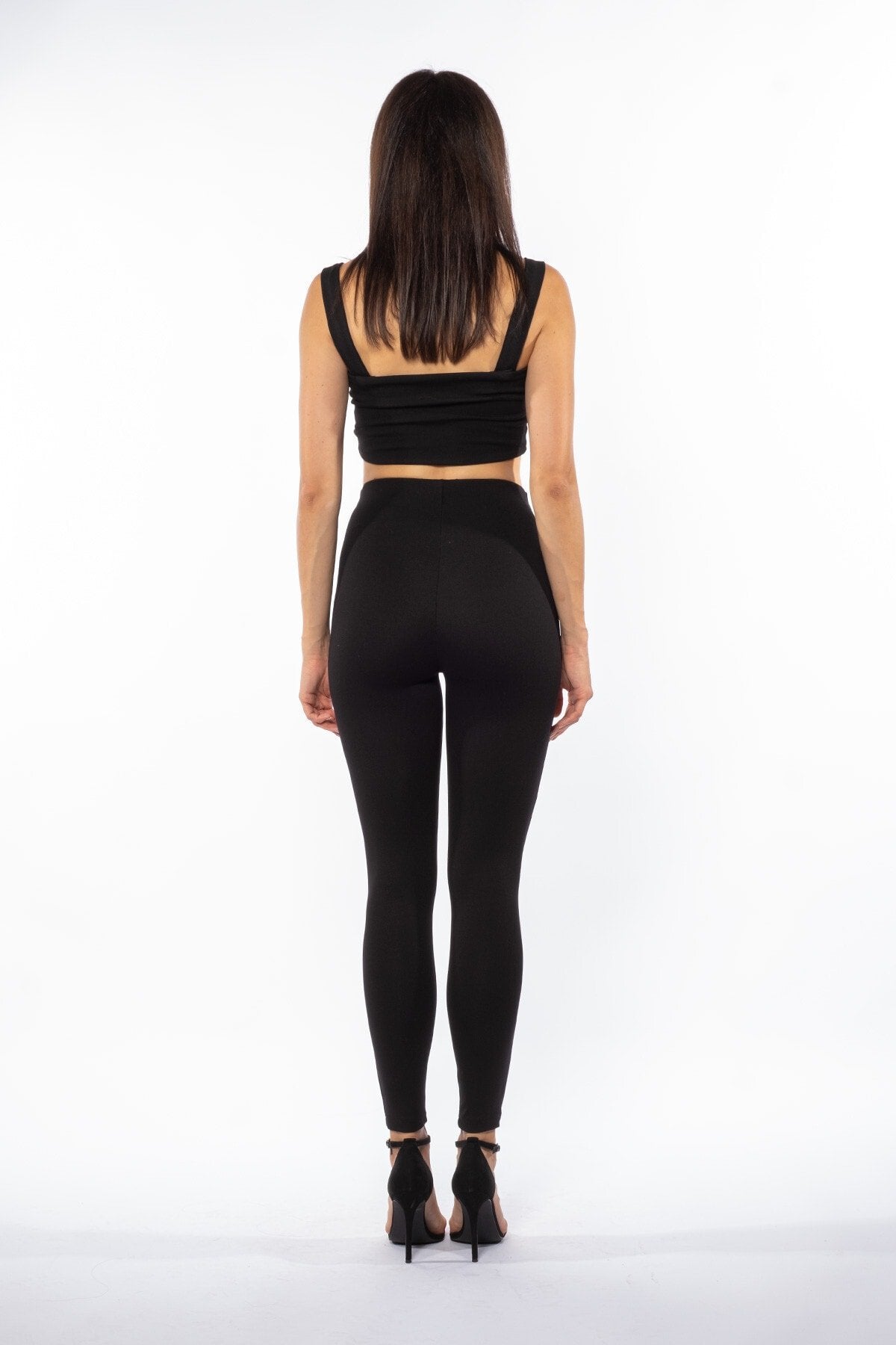 Siyah Kemeri Deri Detaylı Yüksek Bel Kışlık Örme Toparlayıcı Tayt