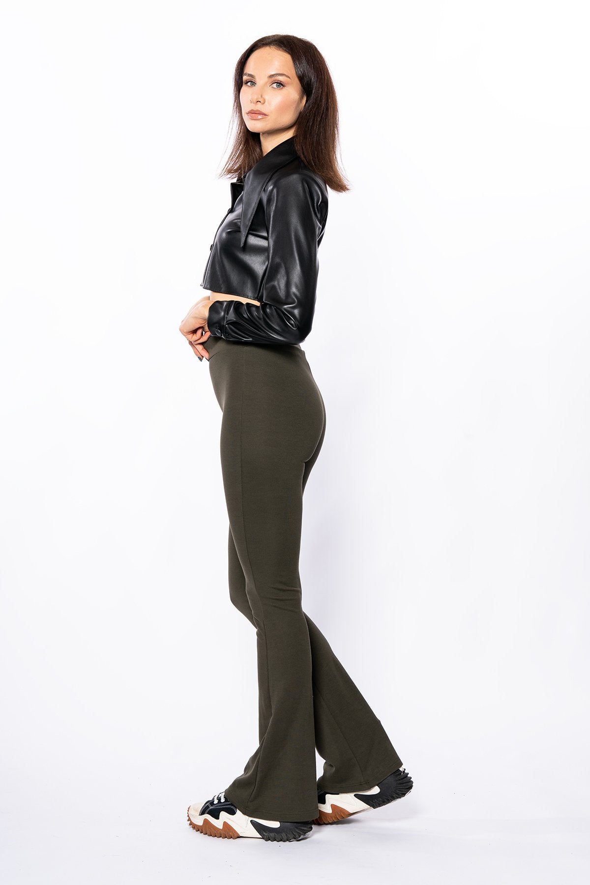 Taba Çelikli Örme Ispanyol Paça Yüksek Bel Toparlayıcı Tayt