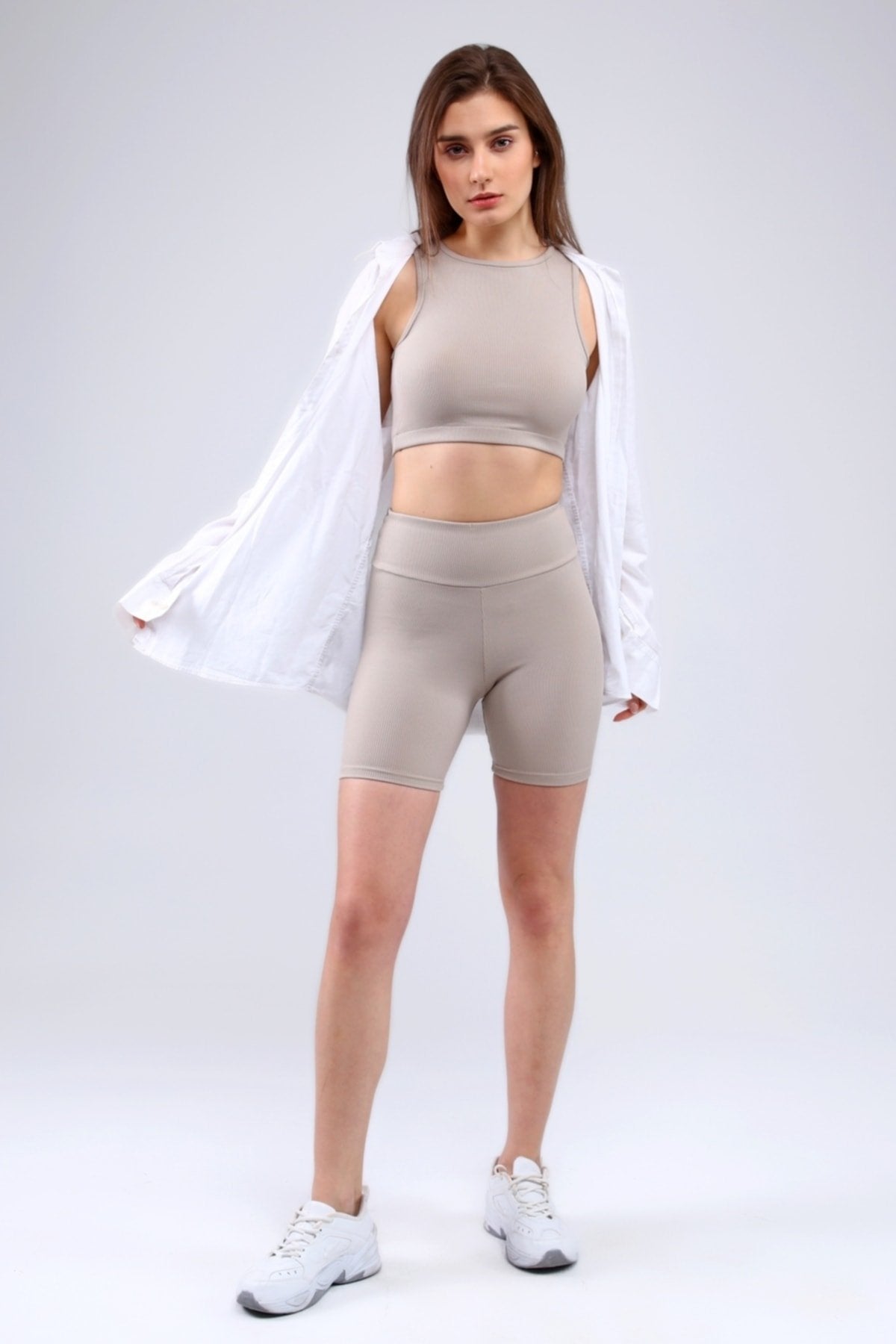 Siyah Fitilli Yüksek Bel Biker Tayt