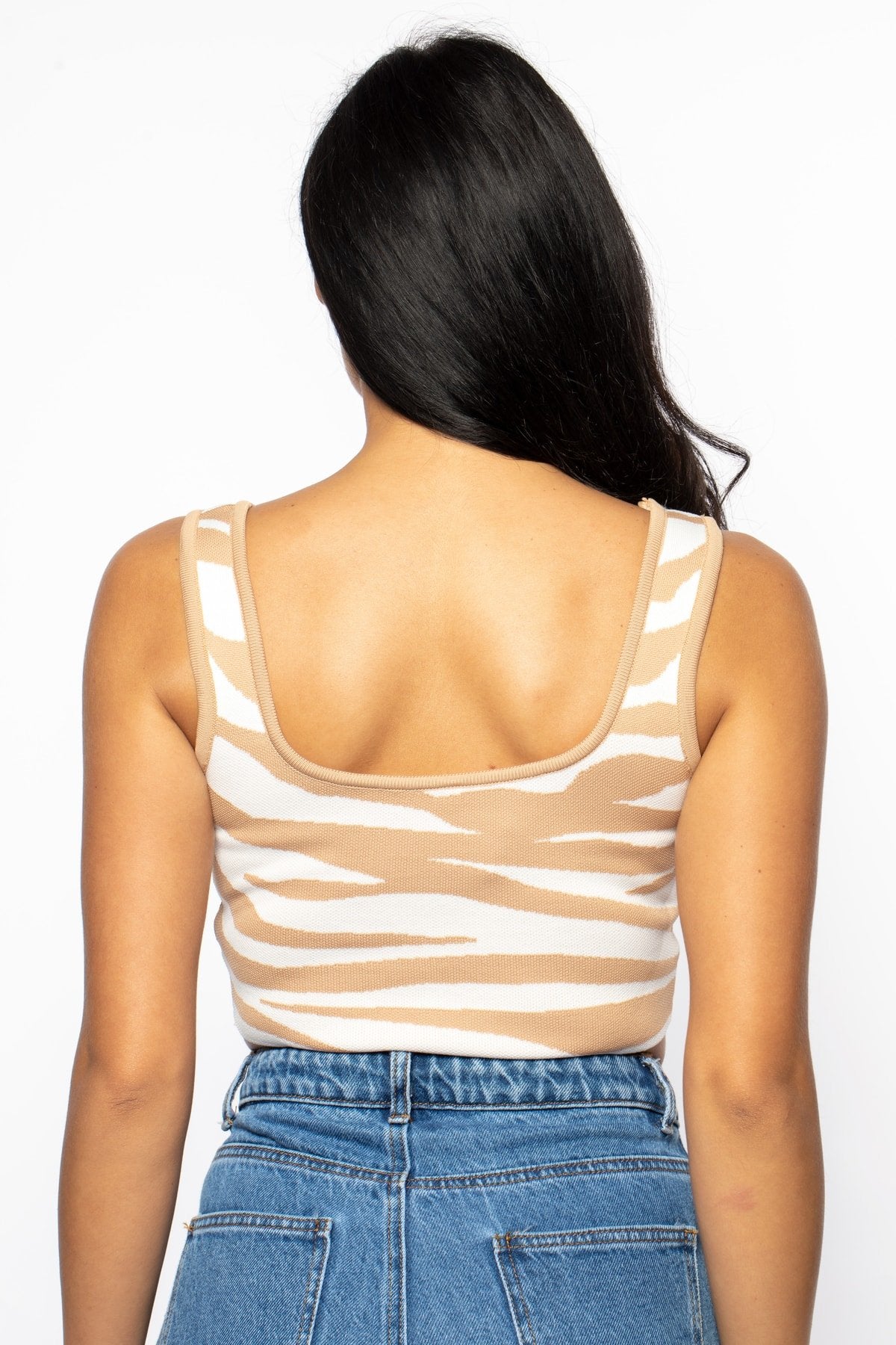 Siyah/beyaz Zebra Desen Detaylı Crop Triko Atlet