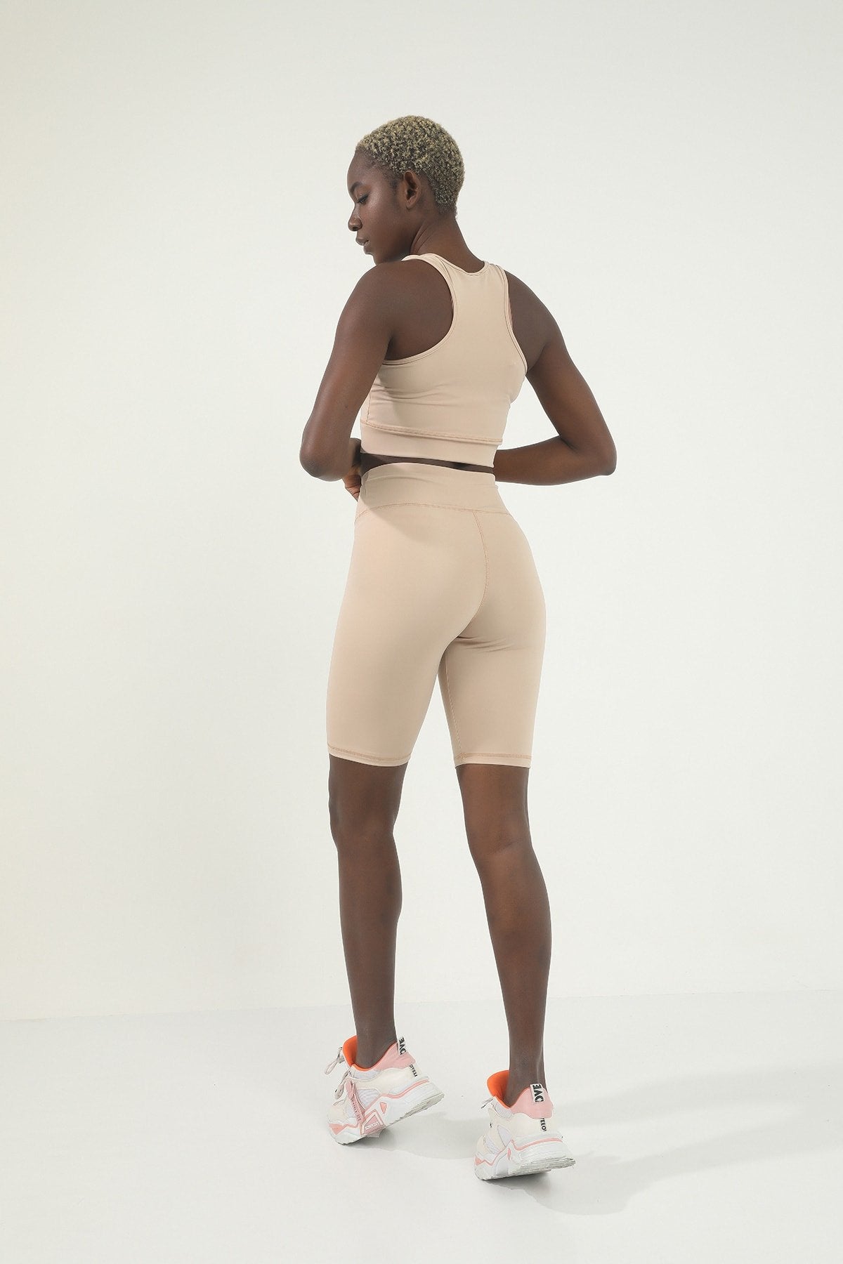 Gül Kurusu Yüksek Bel Toparlayıcı Spor Biker Tayt