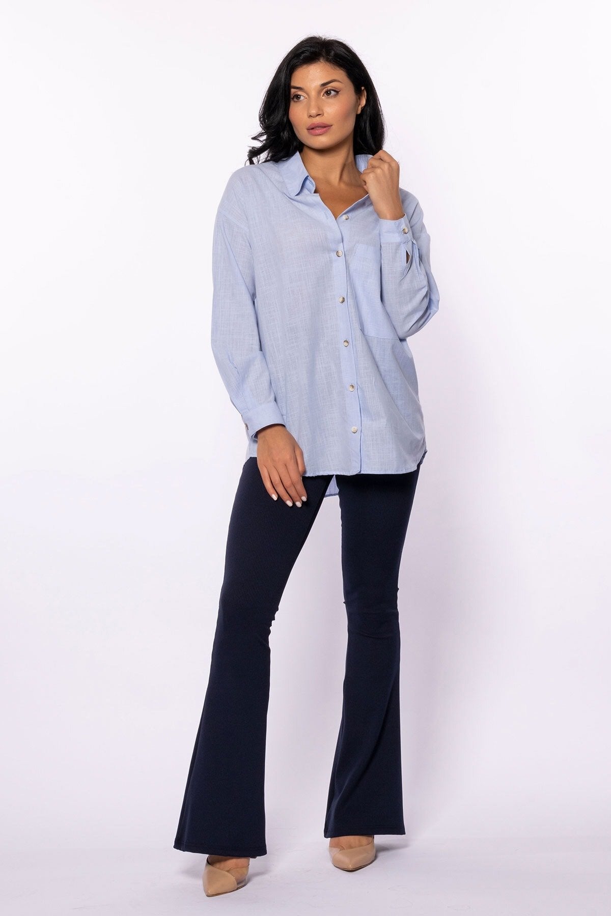 Pembe Keten Oversize Gömlek