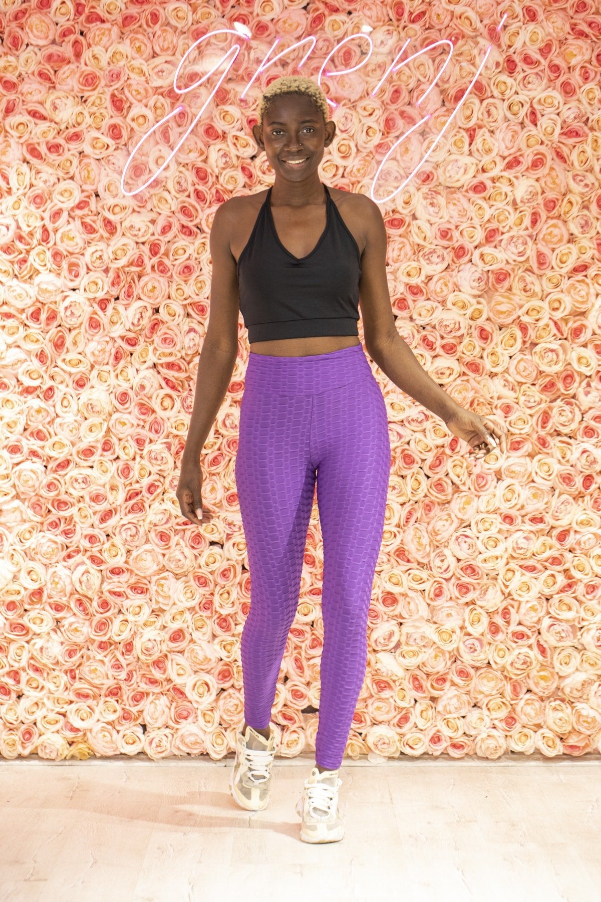 Neon Turuncu Yüksek Bel Petekli Tayt