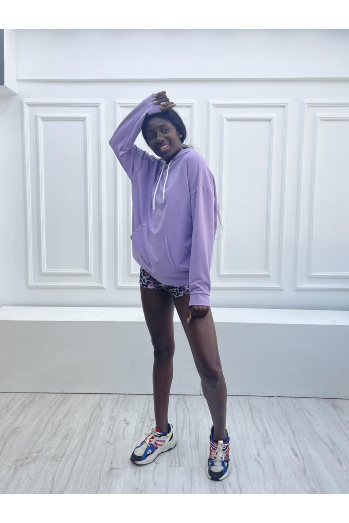 Pembe Leopar Desen Dijital Baskılı Mini Sporcu Şort