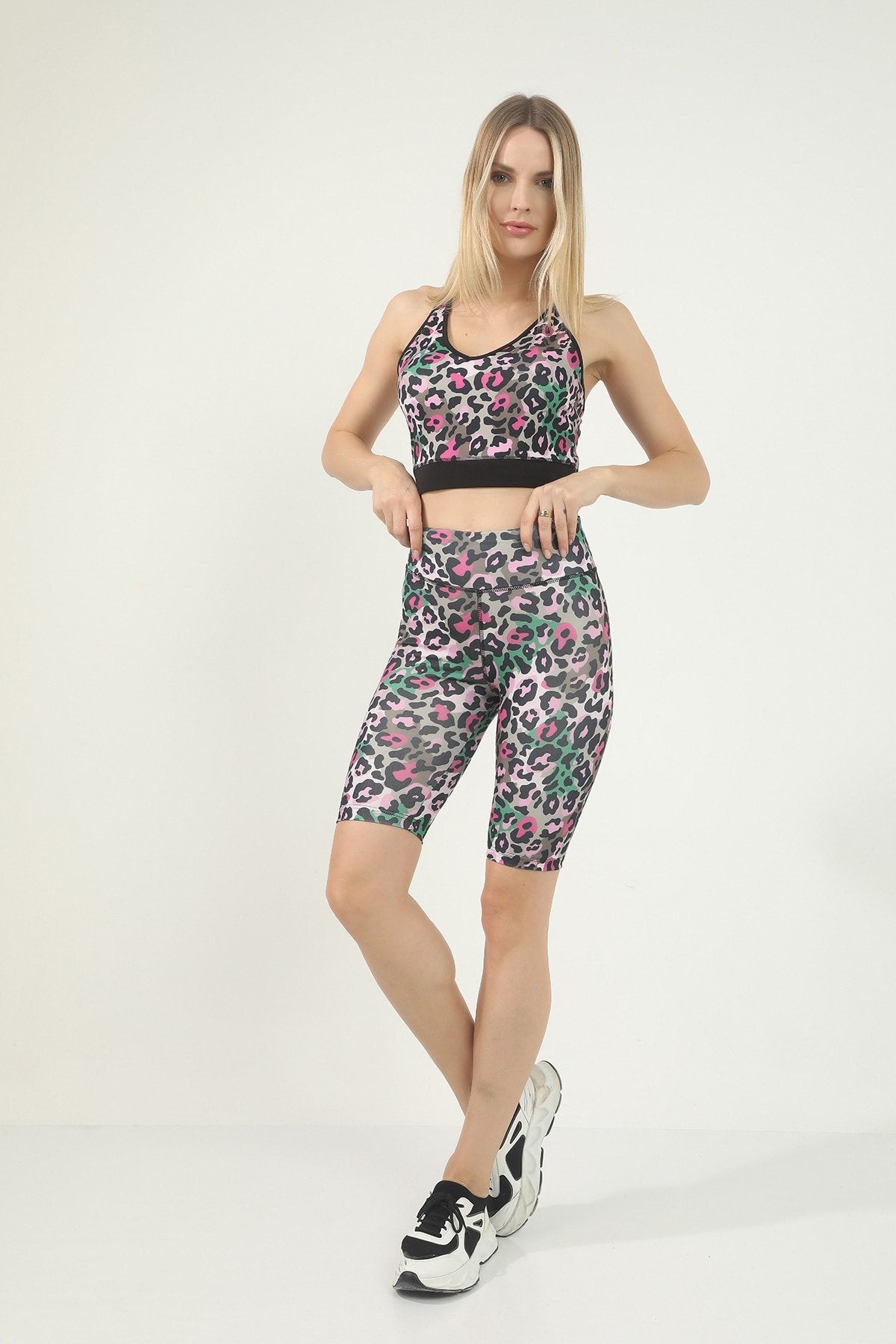 Turuncu Mixed Desen Dijital Baskılı Yüksek Bel Toparlayıcı Biker Tayt