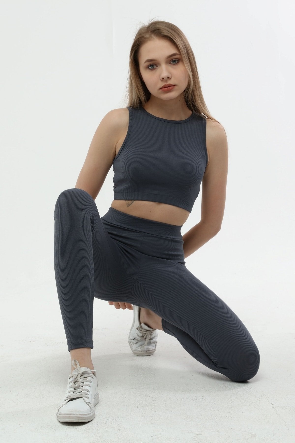 Turuncu Fitilli Yüksek Bel Toparlayıcı Örme Tayt