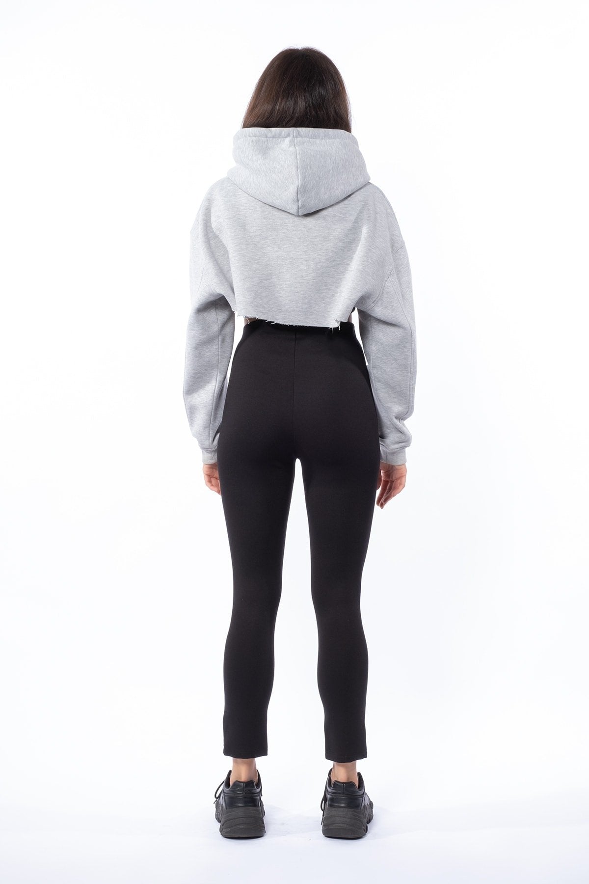 Siyah Fermuar Detaylı Paçaları Yırtmaçlı Toparlayıcı Kışlık Örme Tayt