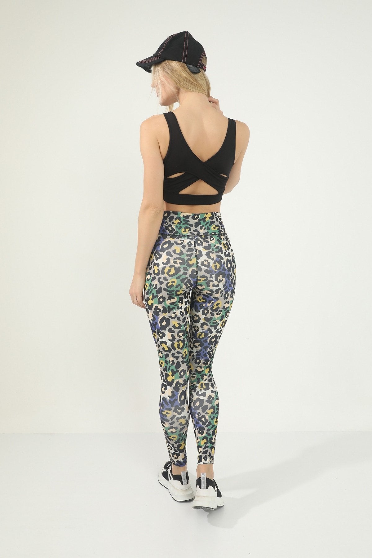 Sarı Leopar Desen Dijital Baskılı Yüksek Bel Toparlayıcı Tayt