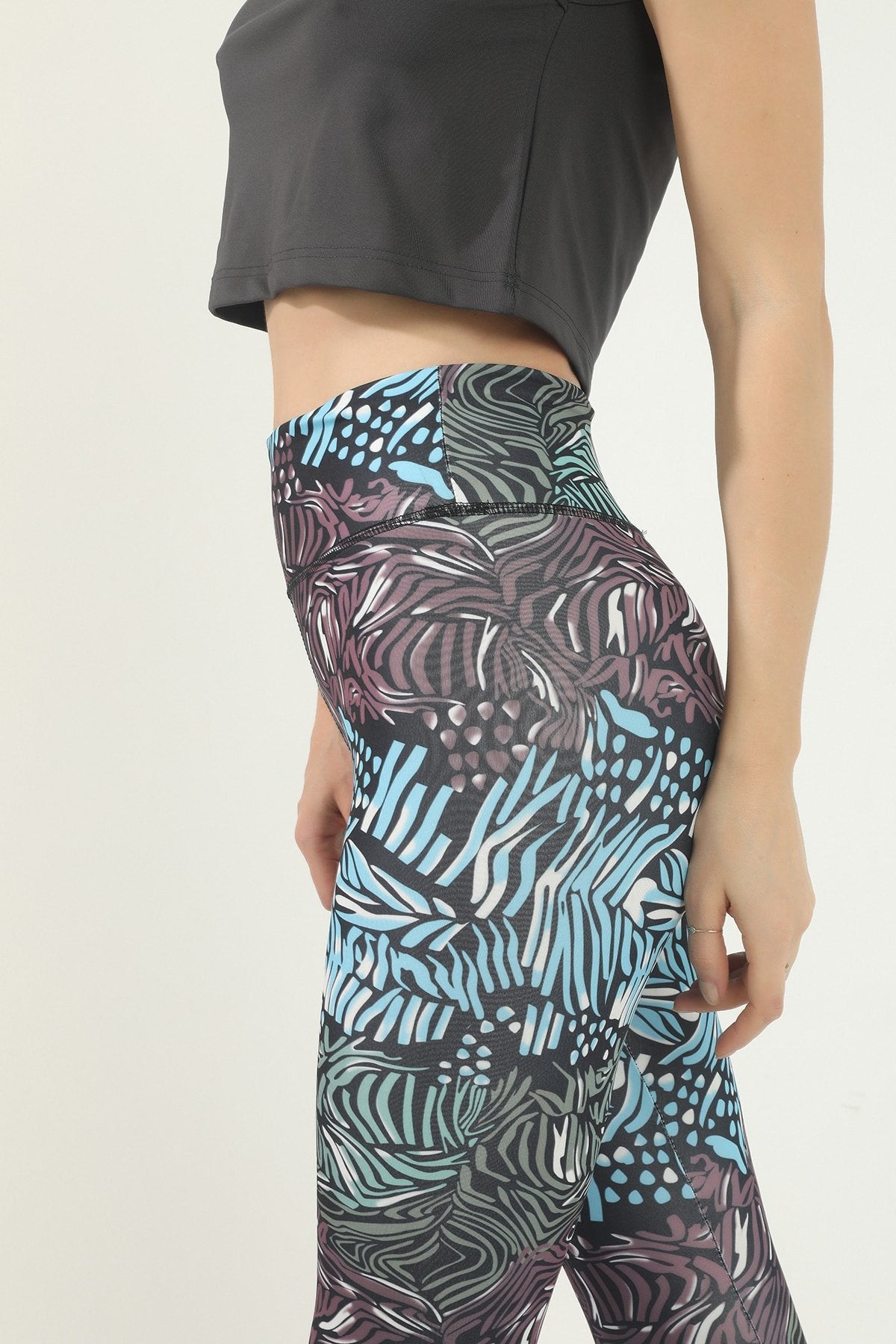 Sarı Leopar Desen Dijital Baskılı Yüksek Bel Toparlayıcı Tayt