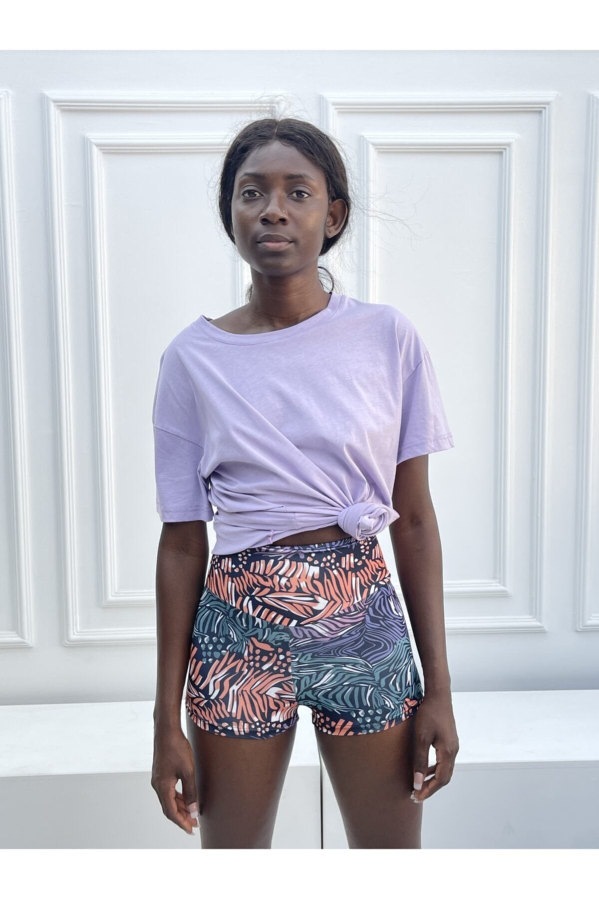 Pembe Leopar Desen Dijital Baskılı Mini Sporcu Şort