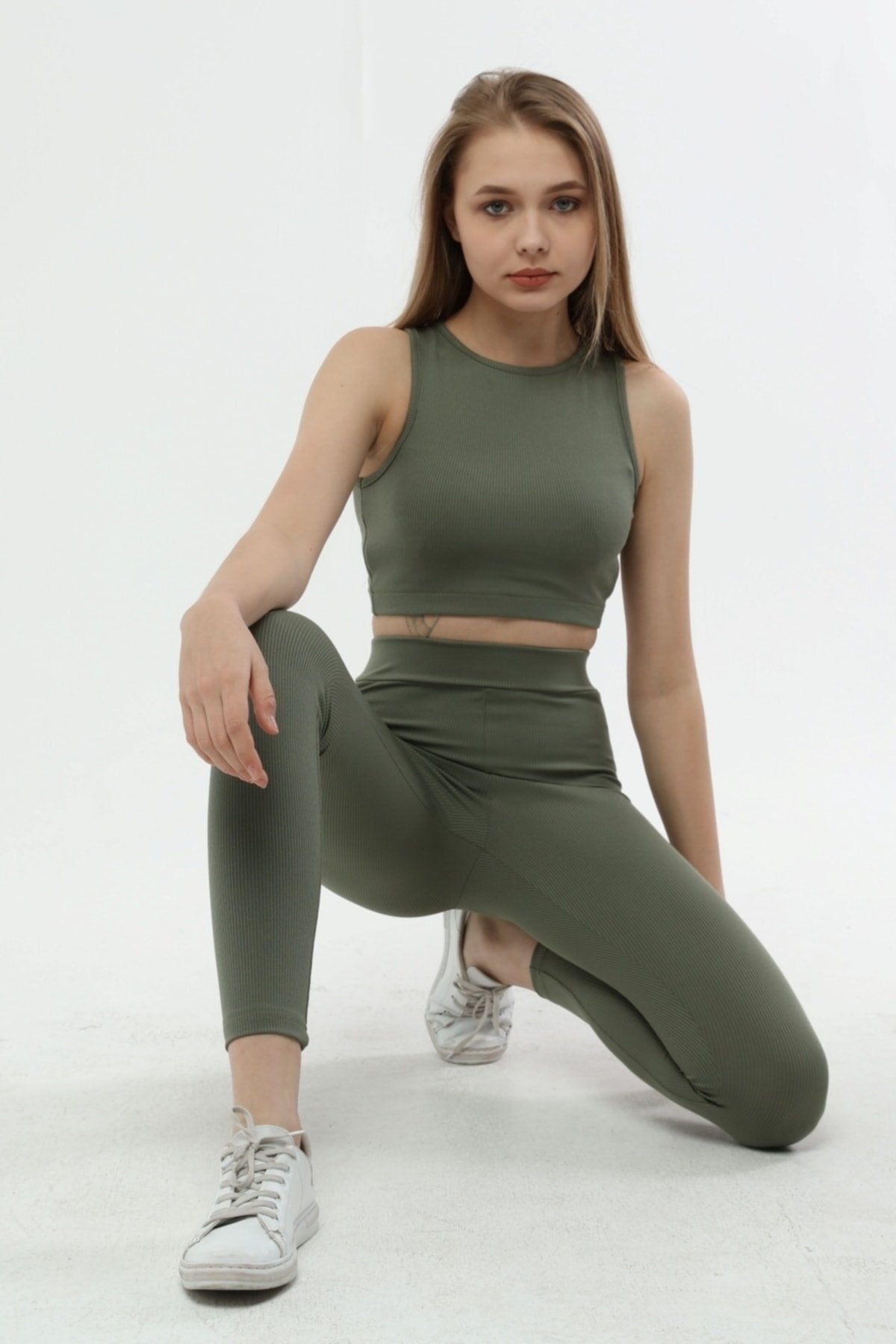 Turuncu Fitilli Yüksek Bel Toparlayıcı Örme Tayt