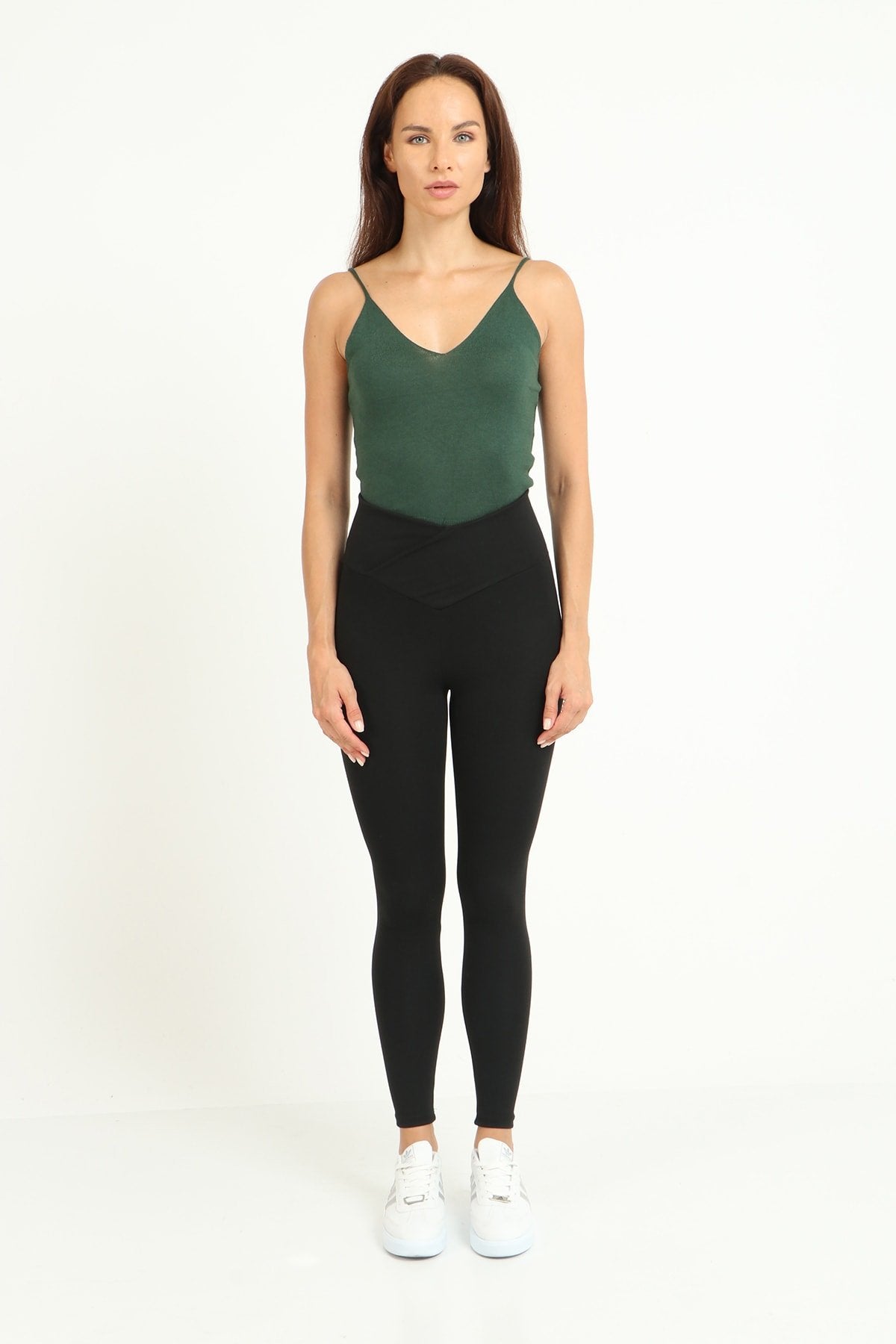 Siyah Çapraz Kemer Yüksek Bel Toparlayıcı Tayt