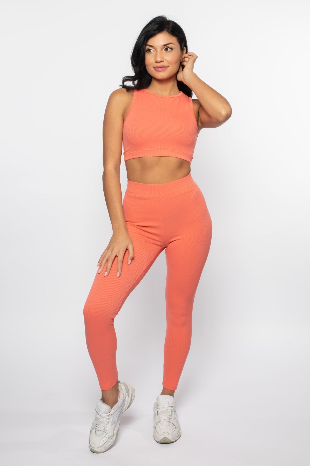 Turuncu Fitilli Yüksek Bel Toparlayıcı Örme Tayt