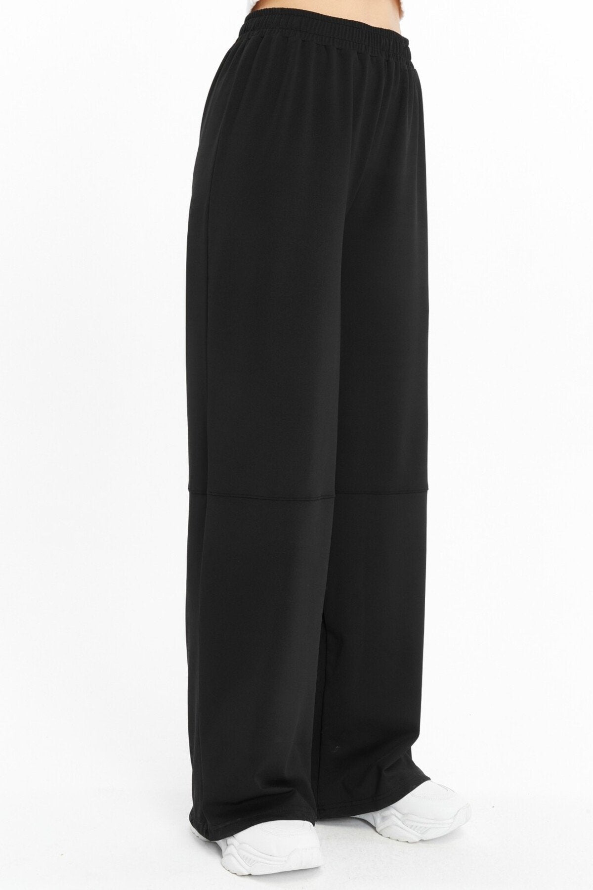 Siyah Yüksek Lastikli Bel Bol Paça Dalgıç Scuba Örme Eşofman Altı