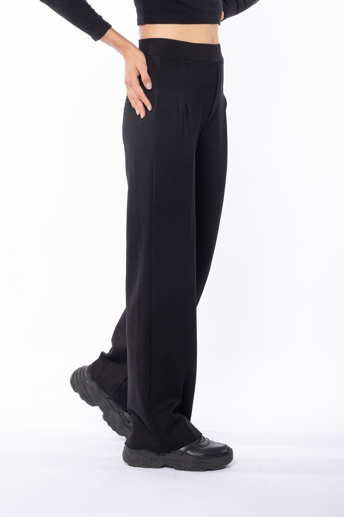 Fuşya Pileli Bol Paça Yüksek Bel Pantolon Tayt