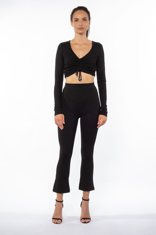 Siyah Kısa Ispanyol Paça Yüksek Bel Toparlayıcı Tayt