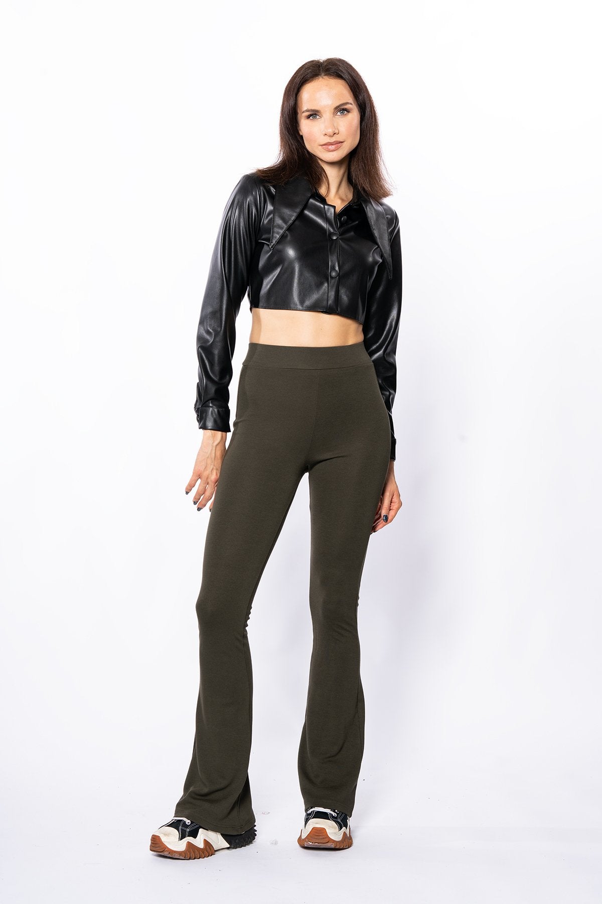 Taba Çelikli Örme Ispanyol Paça Yüksek Bel Toparlayıcı Tayt