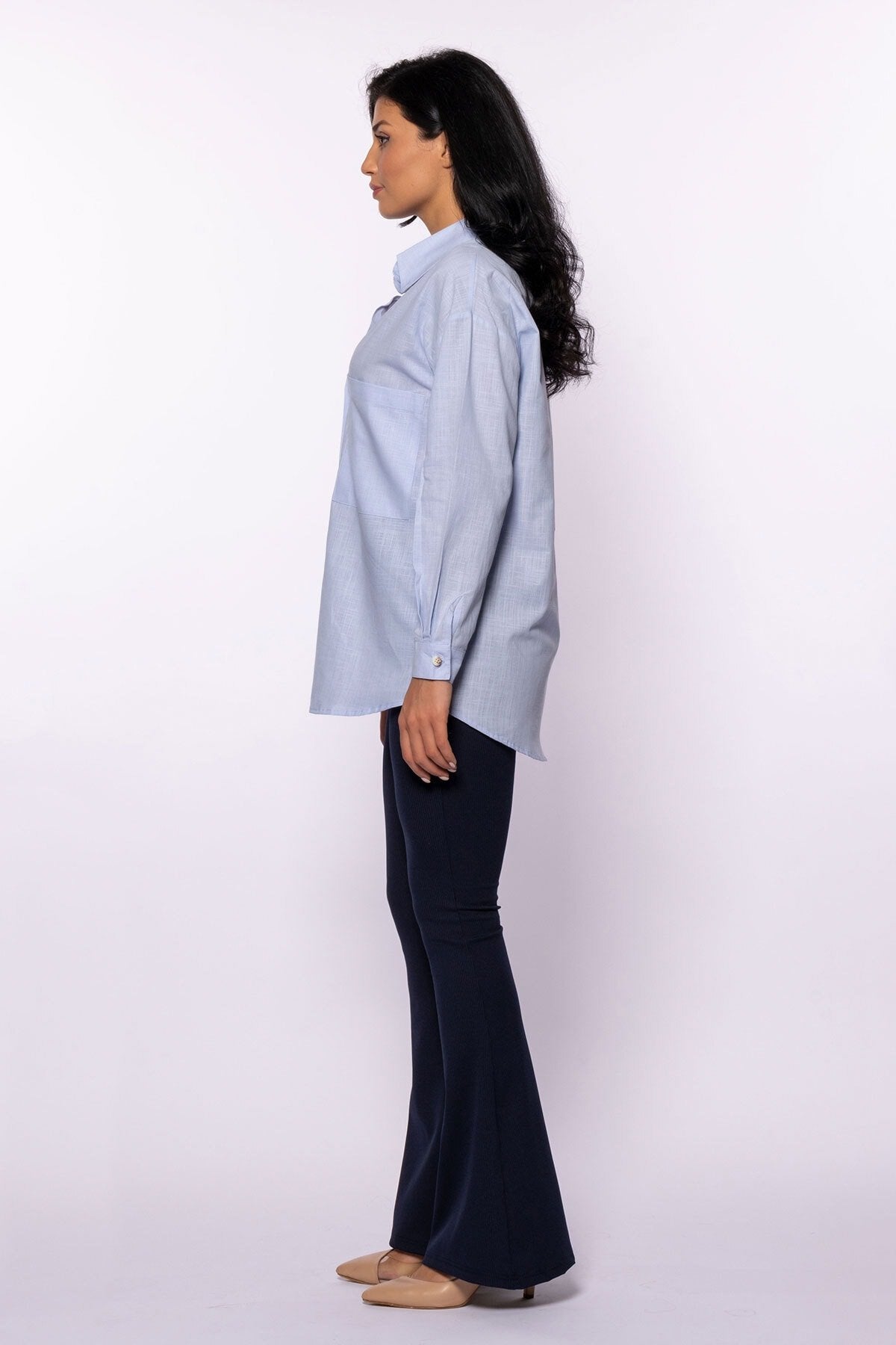 Pembe Keten Oversize Gömlek