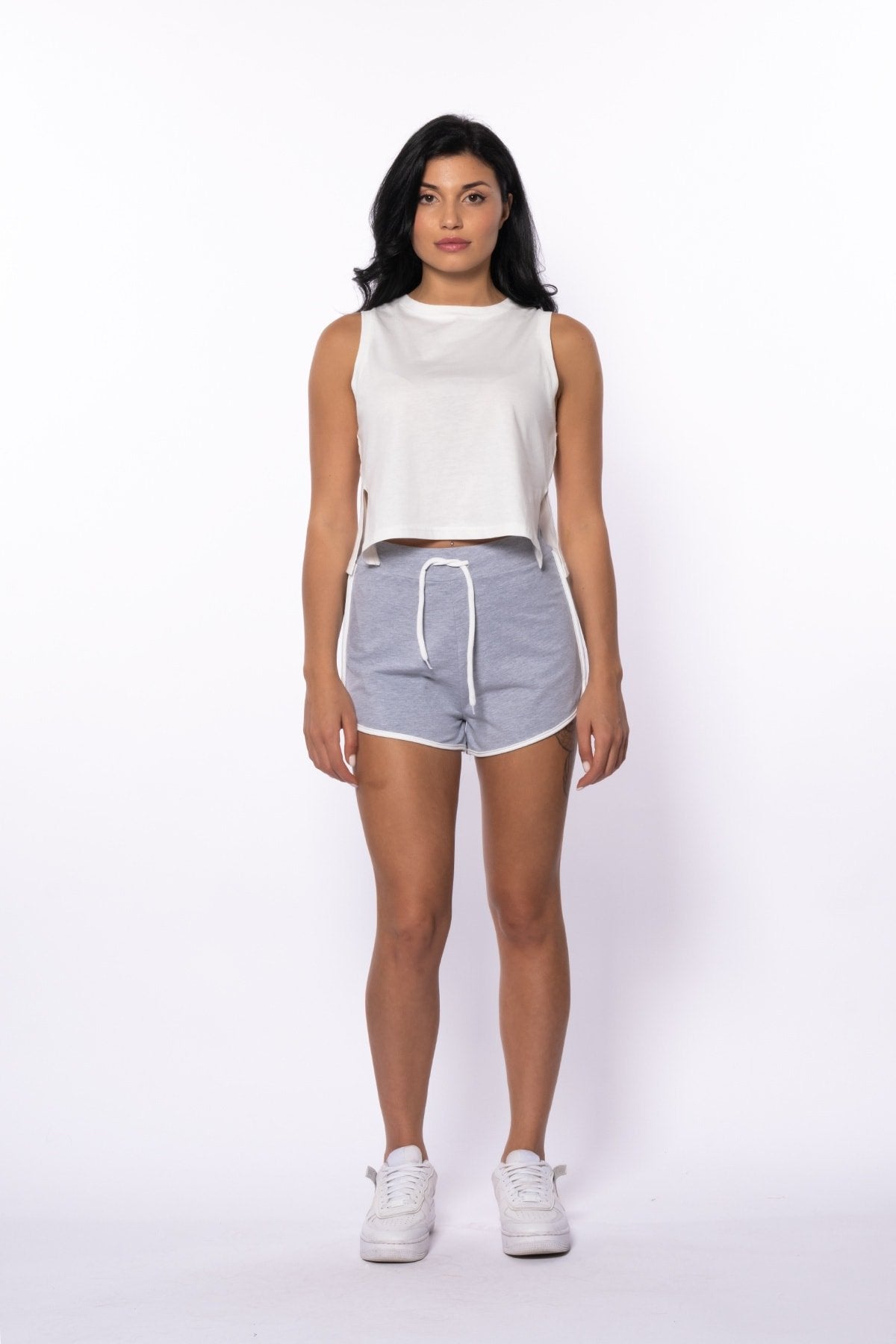 Lila Iki Iplik Şeritli Mini Şort