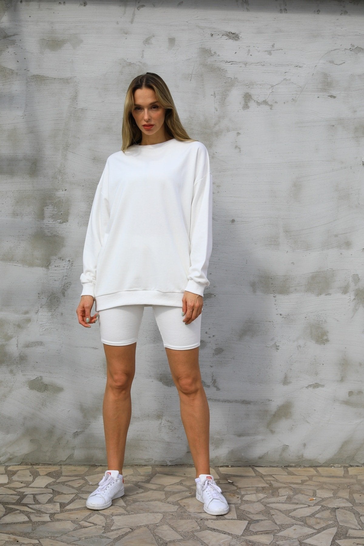 Kadın Gri Yüksek Bel Üç Iplik Şardonlu Biker Şort