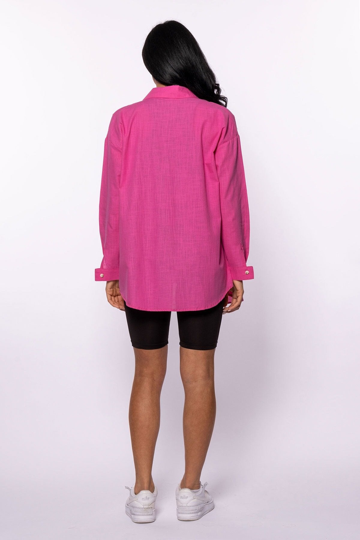 Pembe Keten Oversize Gömlek