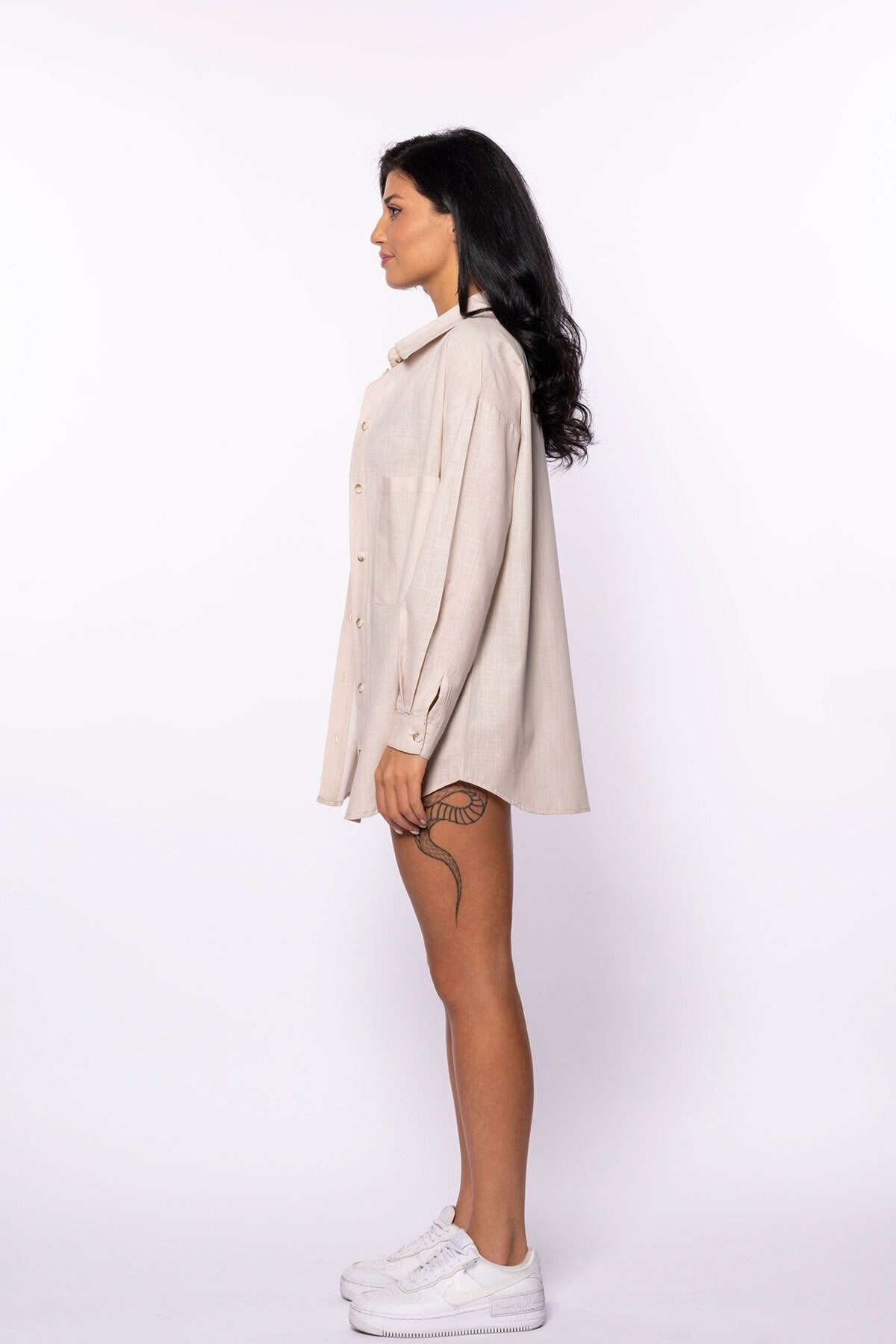 Pembe Keten Oversize Gömlek