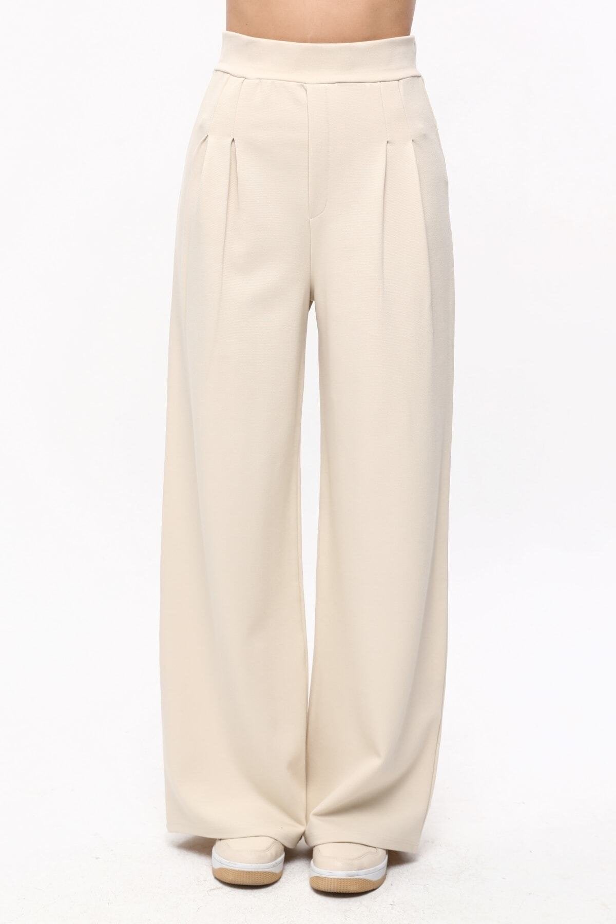 Fuşya Pileli Bol Paça Yüksek Bel Pantolon Tayt