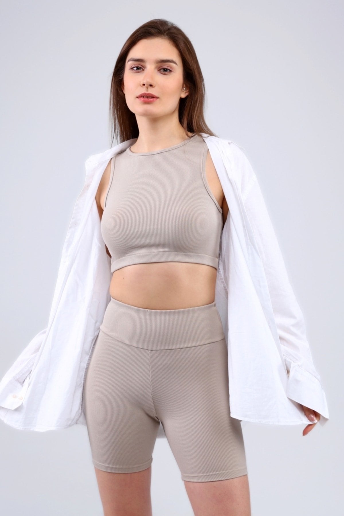 Siyah Fitilli Yüksek Bel Biker Tayt