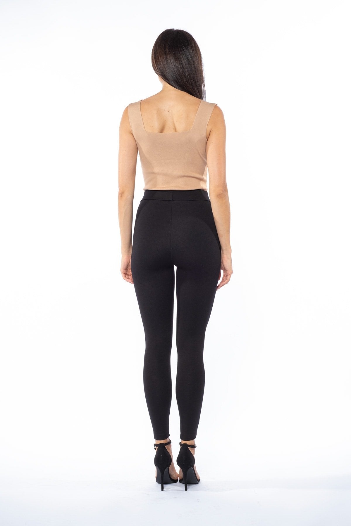 Siyah Apoletli Kemik Düğme Detaylı Yüksek Bel Toparlayıcı Kışlık Örme Tayt