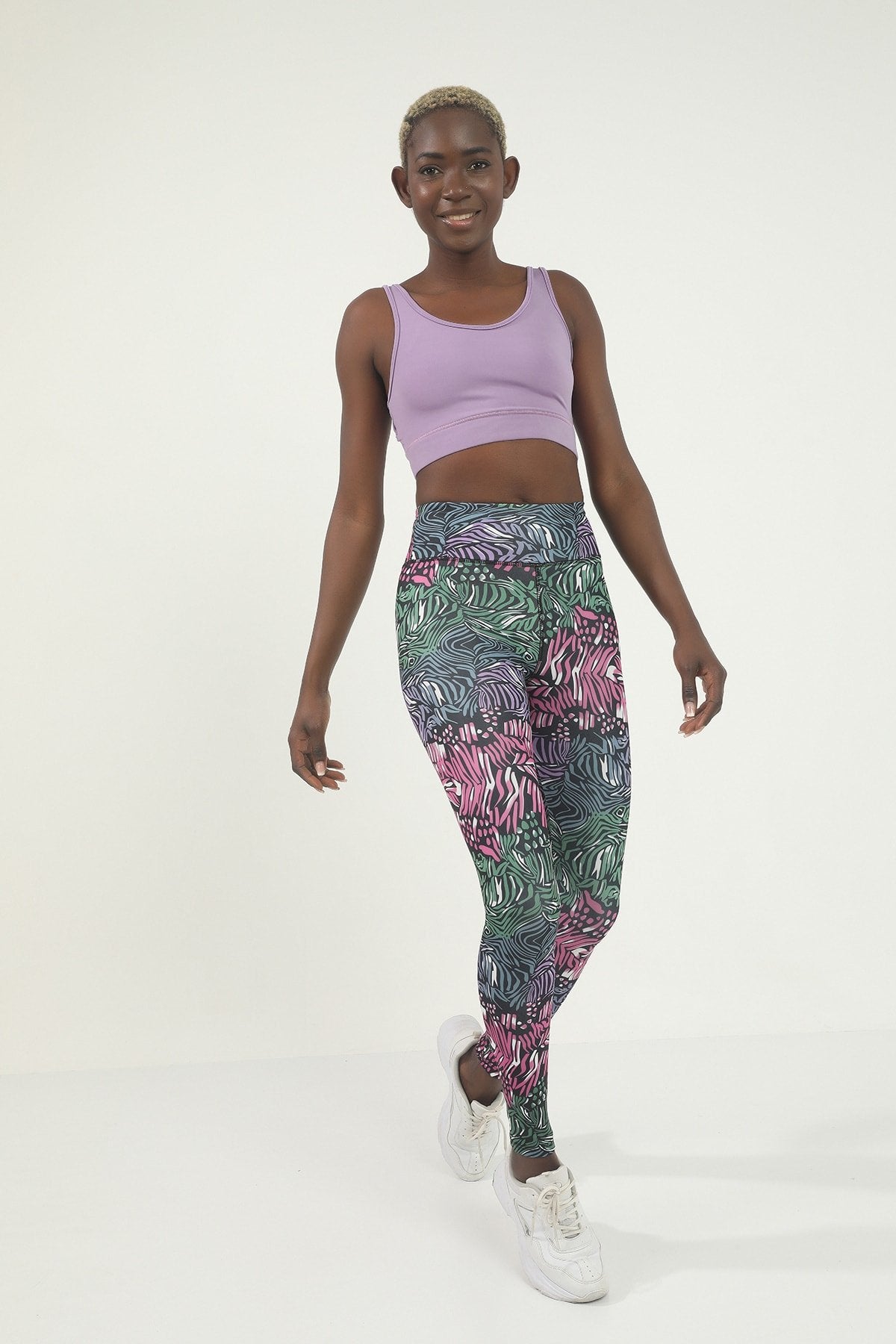 Sarı Leopar Desen Dijital Baskılı Yüksek Bel Toparlayıcı Tayt