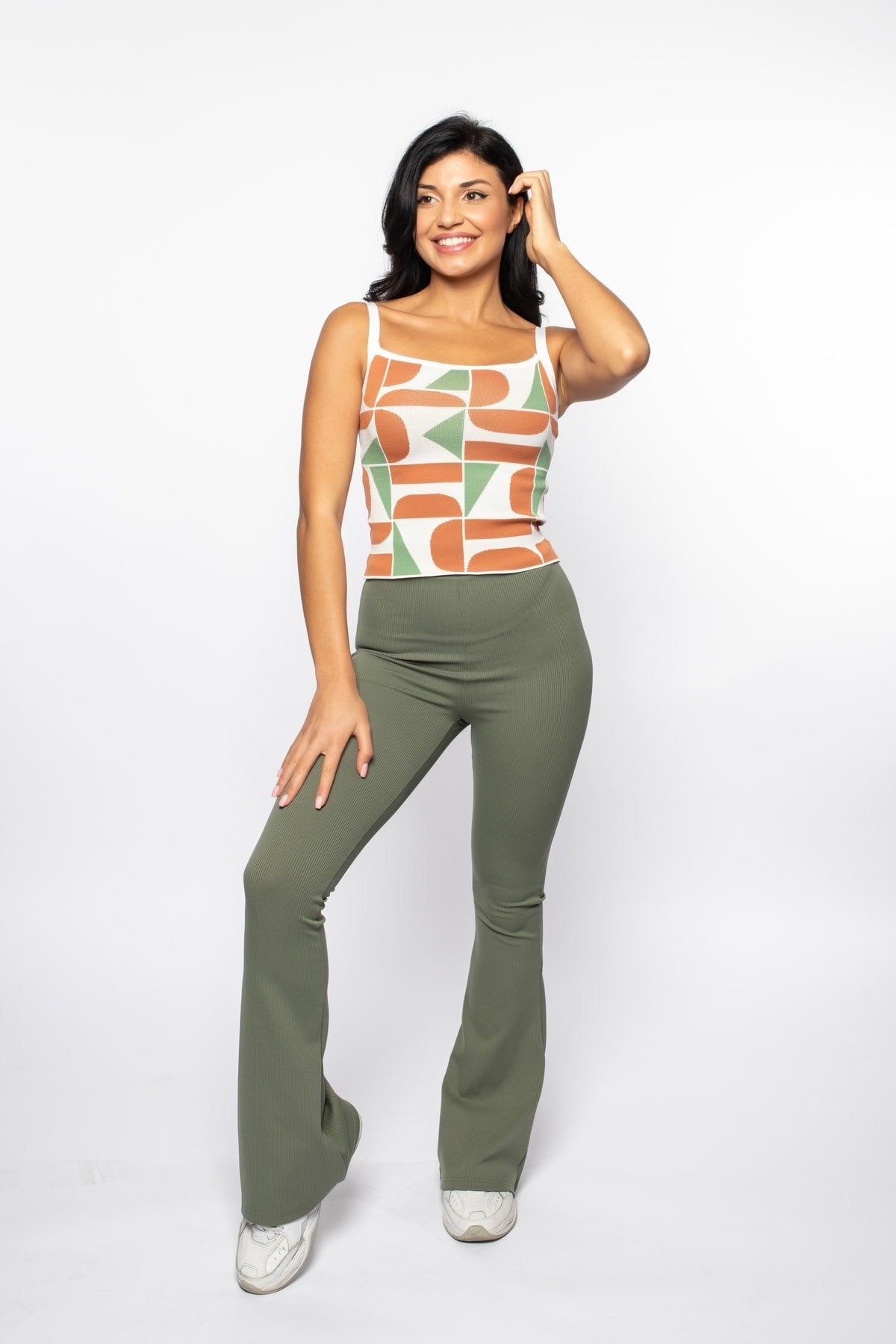 Mint/pembe Geometrik Desenli Triko Atlet