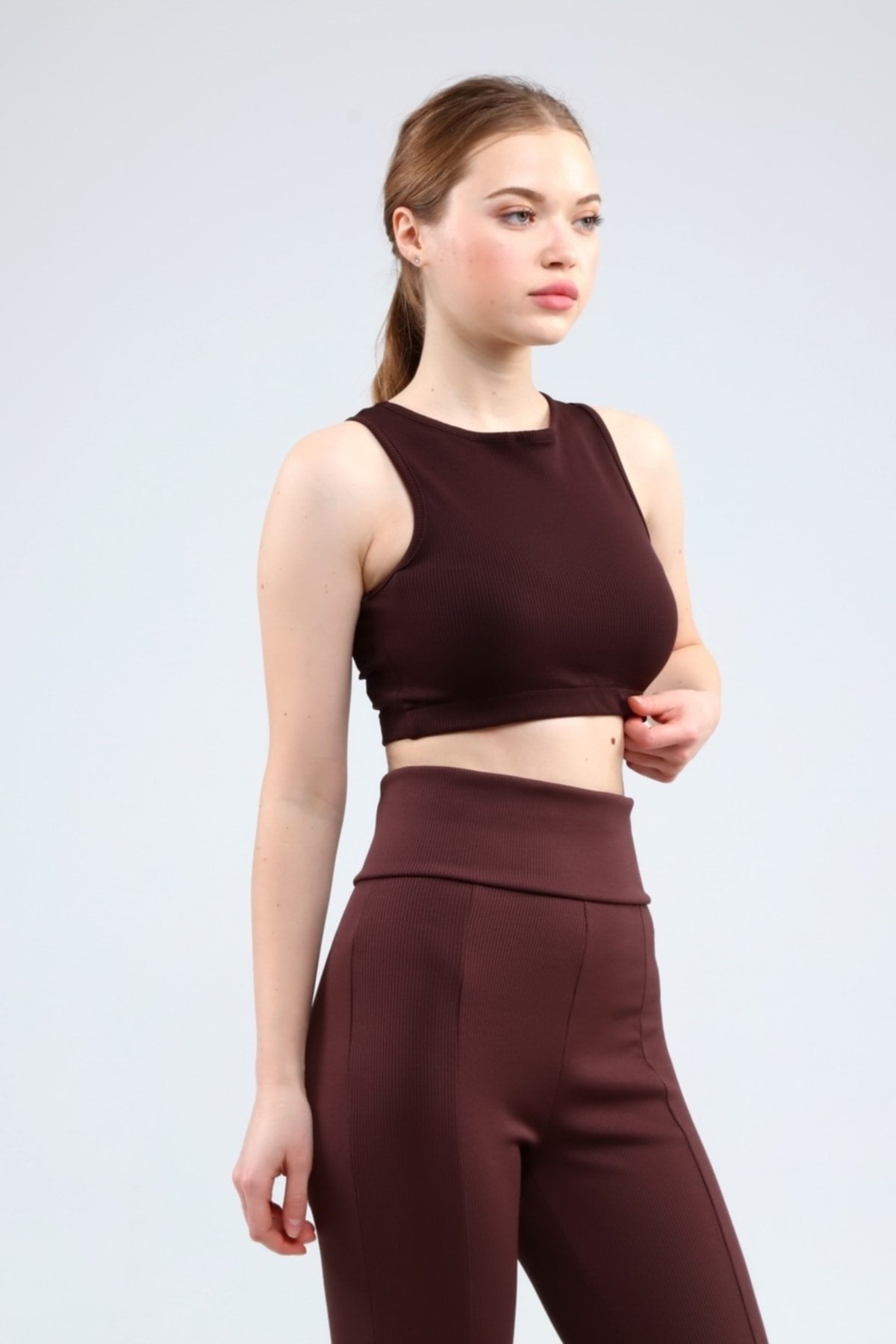 Lacivert Fitilli Kısa Paça Ön Yırtmaçlı Yüksek Bel Toparlayıcı Tayt