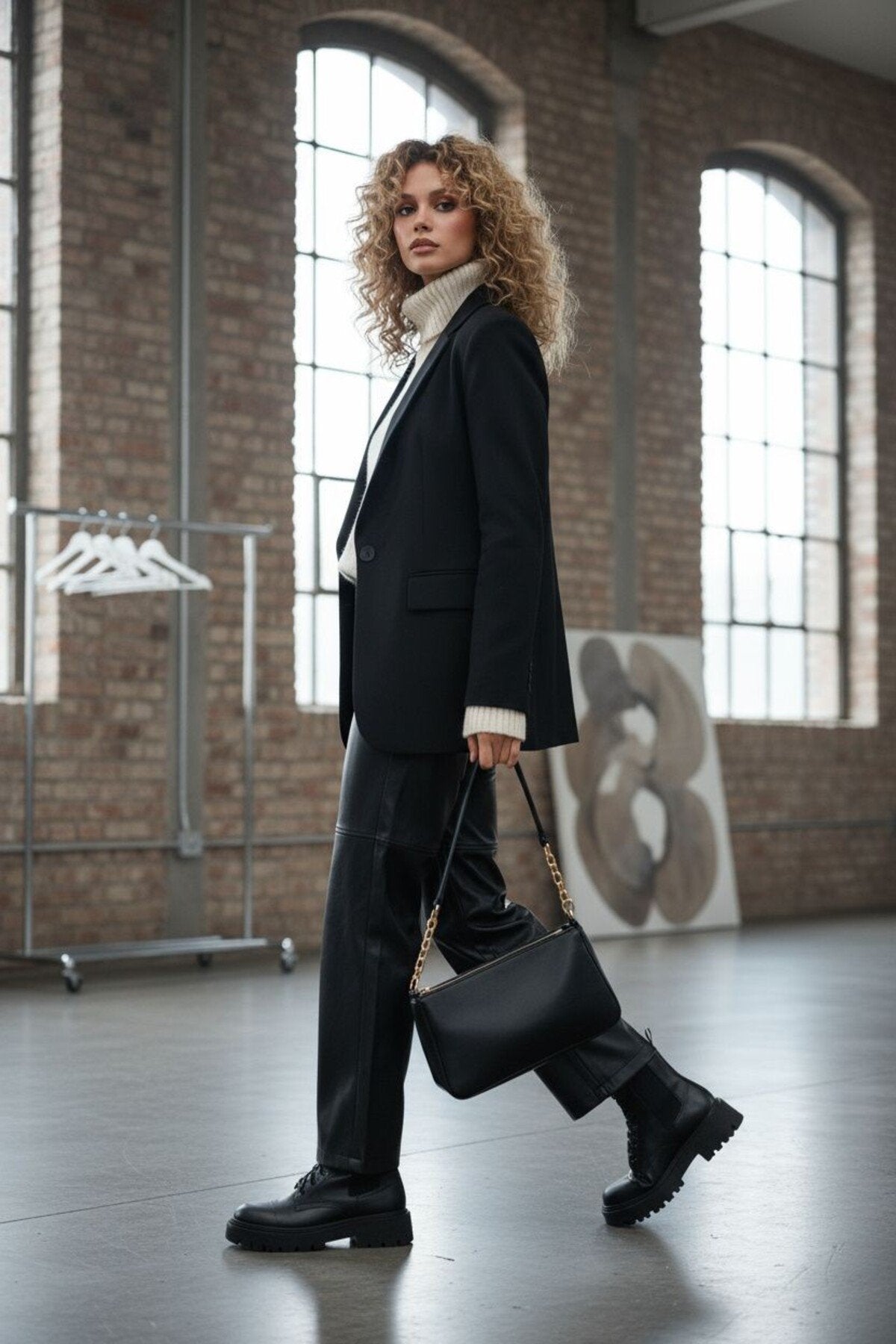 Relaxed Boru Paça Dikiş Detaylı Deri Pantolon