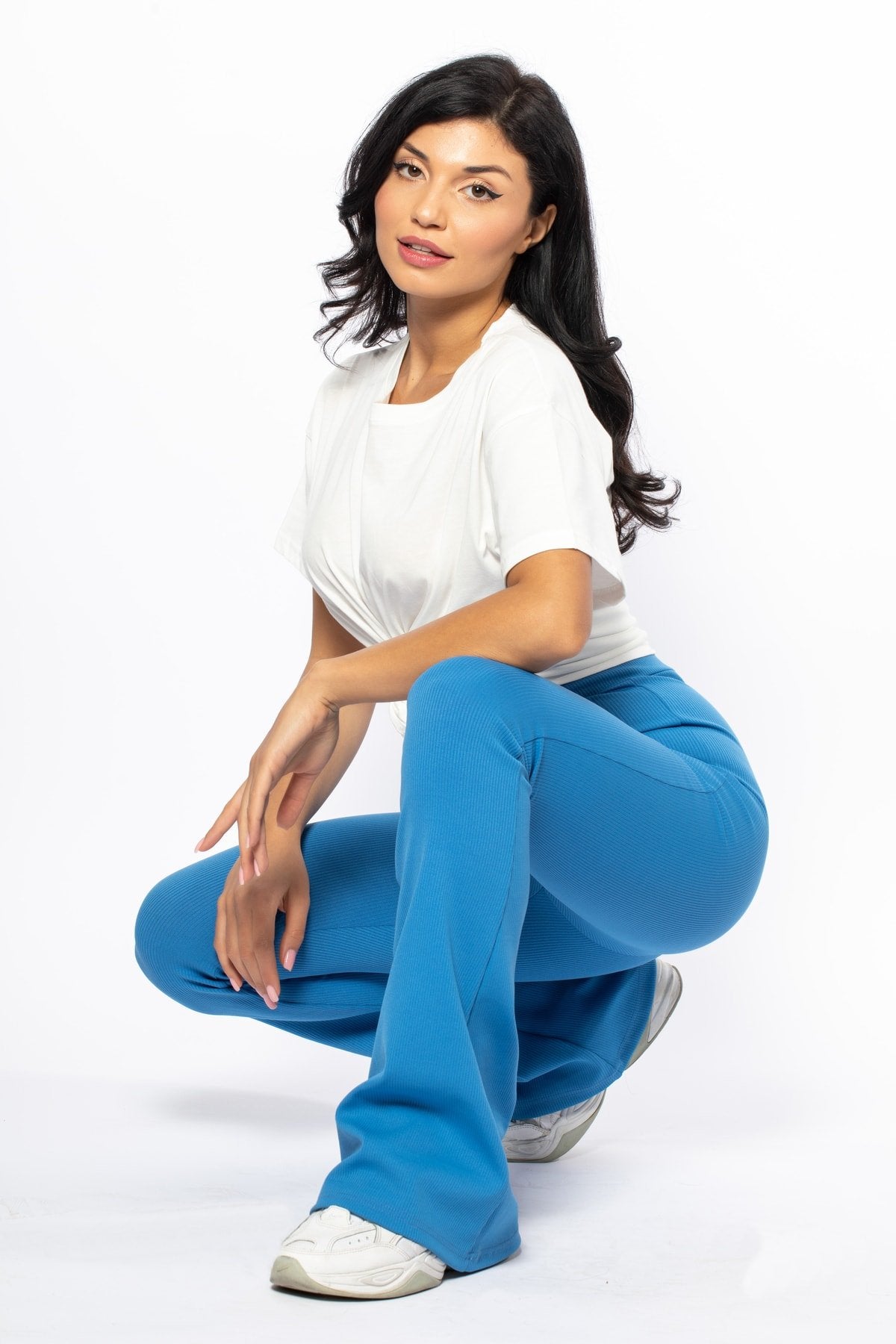 Haki Fitilli Ispanyol Paça Yüksek Bel Toparlayıcı Örme Tayt