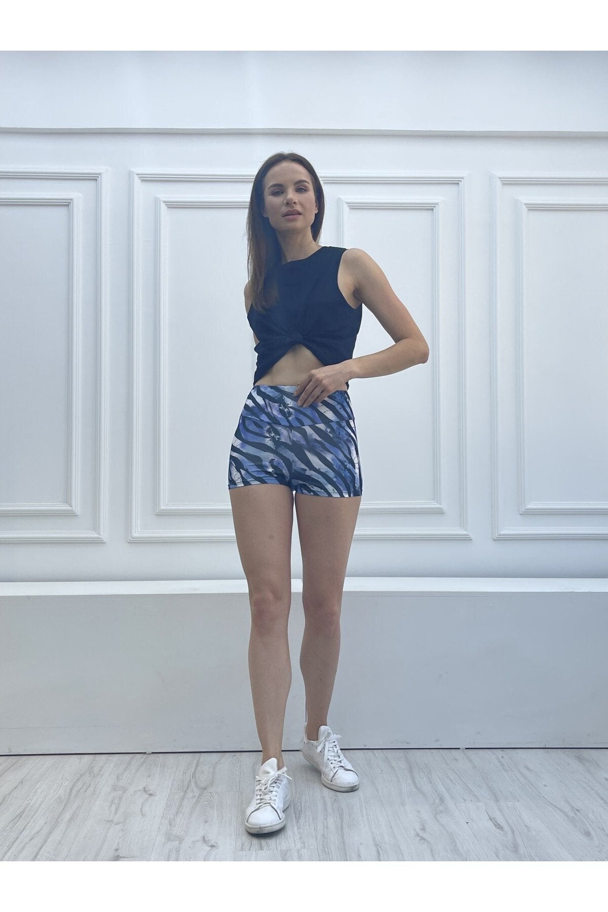 Pembe Leopar Desen Dijital Baskılı Mini Sporcu Şort