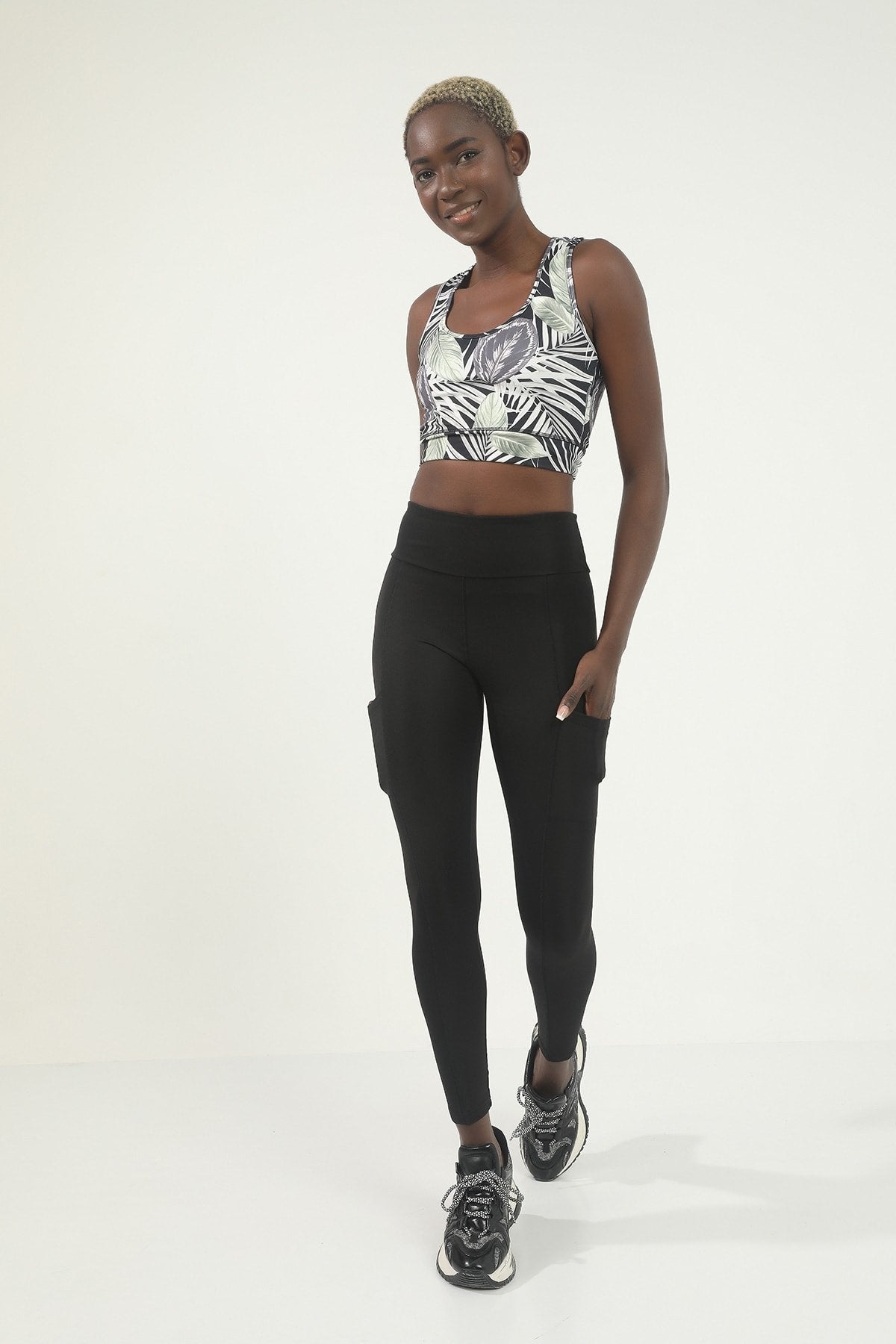 Gül Kurusu Yüksek Bel Cepli Spor Tayt