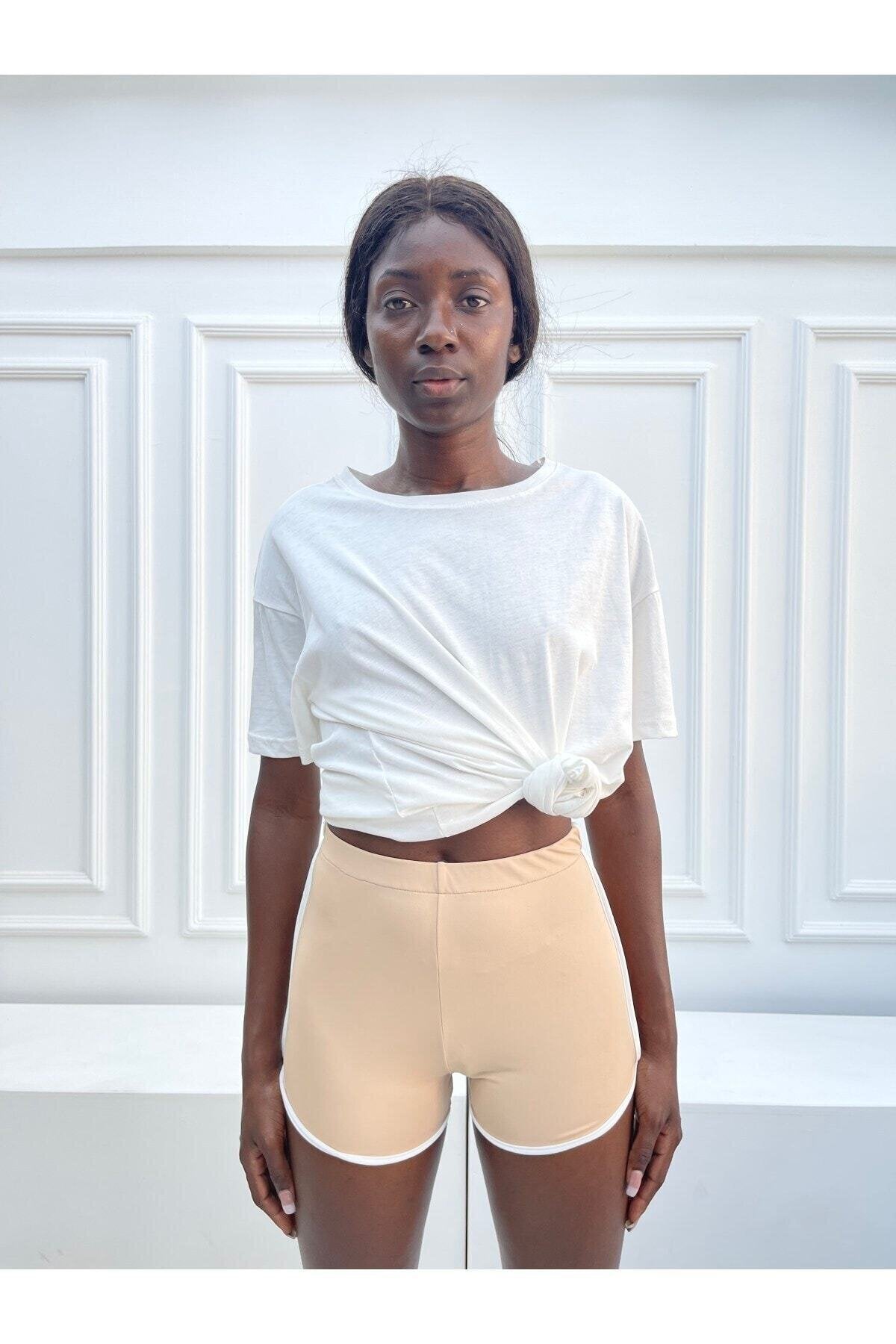 Lila Yanda Tek Şeritli Mini Sporcu Şort