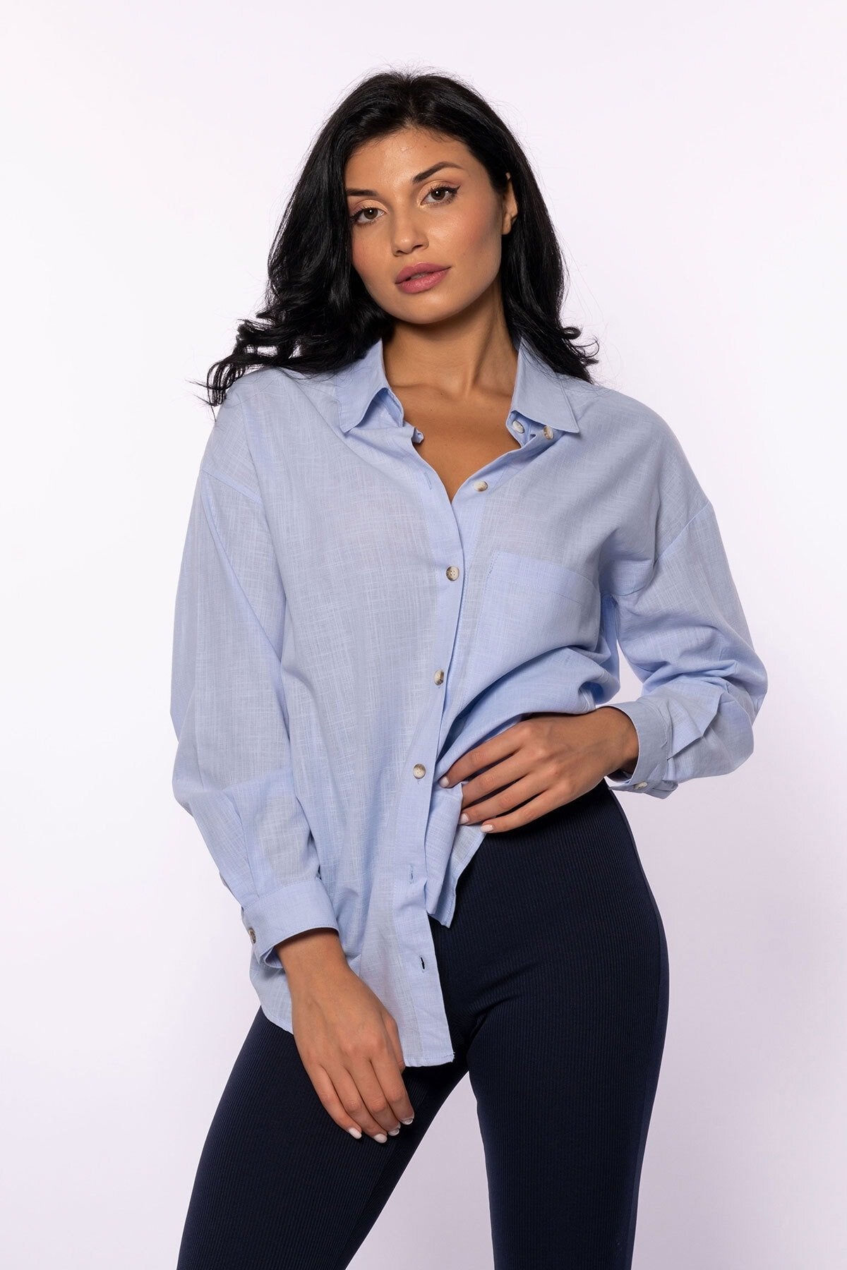 Pembe Keten Oversize Gömlek