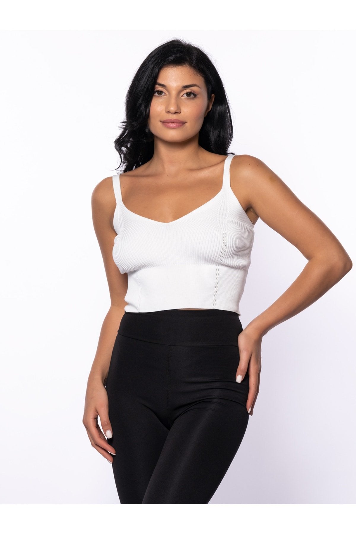 Siyah V Yaka Fitilli Triko Bluz