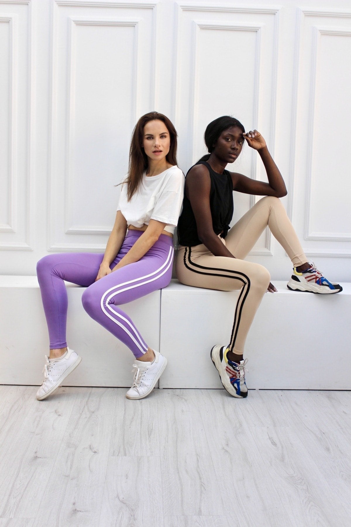 Lila Yanı İki Şeritli Yüksek Bel Toparlayıcı Tayt