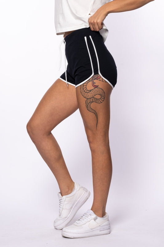 Lila Iki Iplik Şeritli Mini Şort