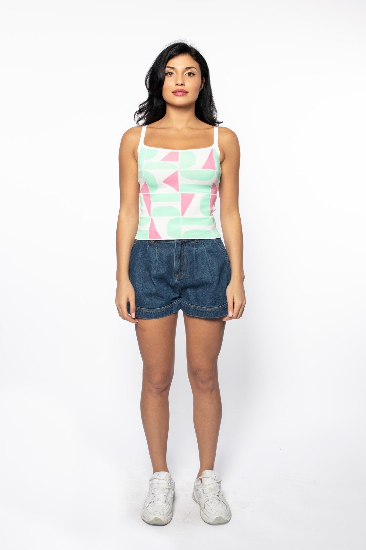 Mint/pembe Geometrik Desenli Triko Atlet