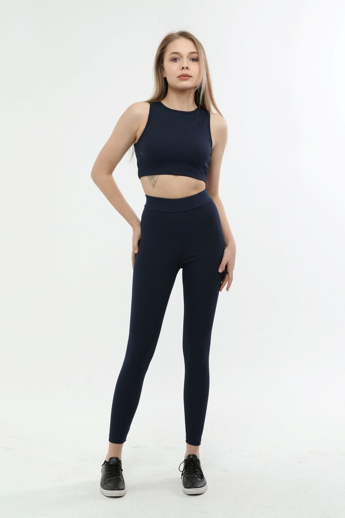 Turuncu Fitilli Yüksek Bel Toparlayıcı Örme Tayt