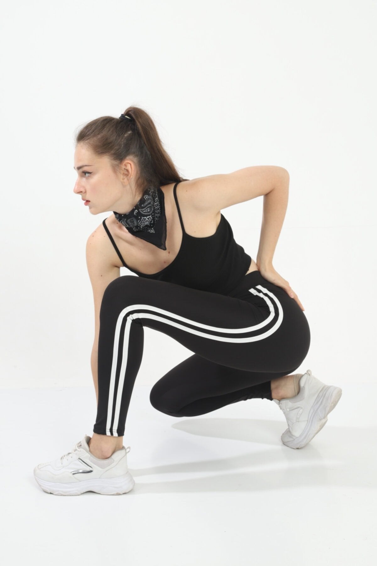 Lila Yanı İki Şeritli Yüksek Bel Toparlayıcı Tayt