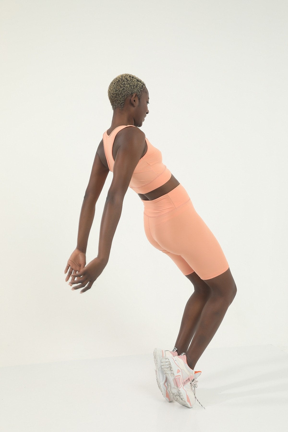 Gül Kurusu Yüksek Bel Toparlayıcı Spor Biker Tayt